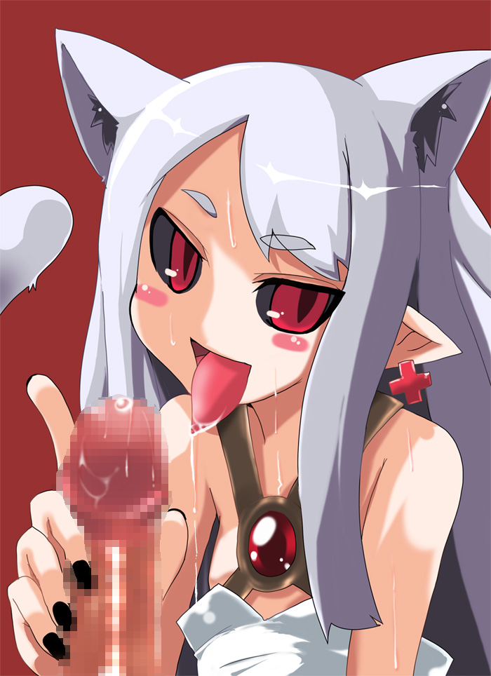 black_sclera cat_girl censored handjob makai_kingdom nippon_ichi_software pram red_eyes tagme white_hair