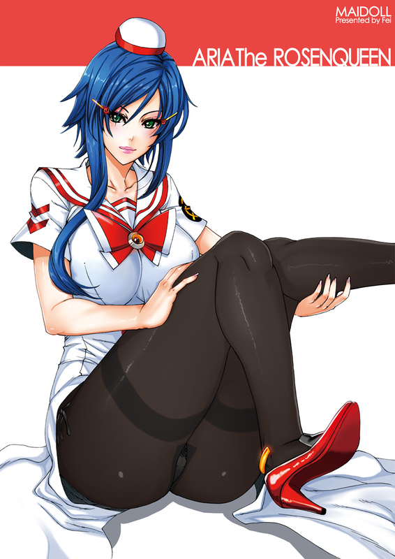 1girls aika_granzchesta_(aria) aria_(series) blue_eyes blue_hair breasts clothing fei_(maidoll) female_only green_eyes high_heels human human_only large_breasts legs looking_at_viewer no_visible_genitalia panties panties_under_pantyhose pantyhose short_hair sitting underwear