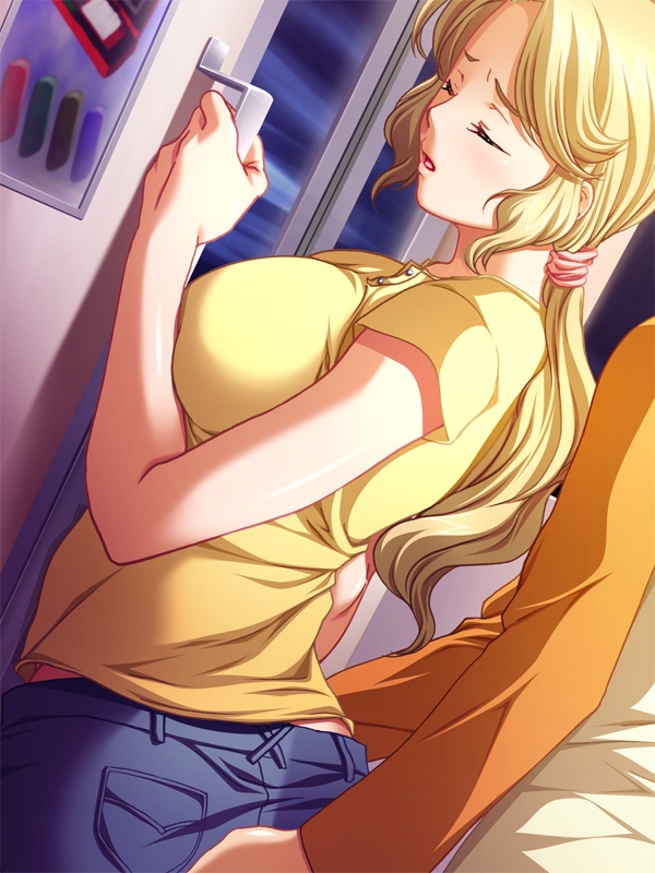 ass ass_grab blonde_hair chikan chikan_circle chikan_circle_3 clothing forced game_cg groping jeans long_hair molestation ponytail t-shirt tied_hair train train_interior