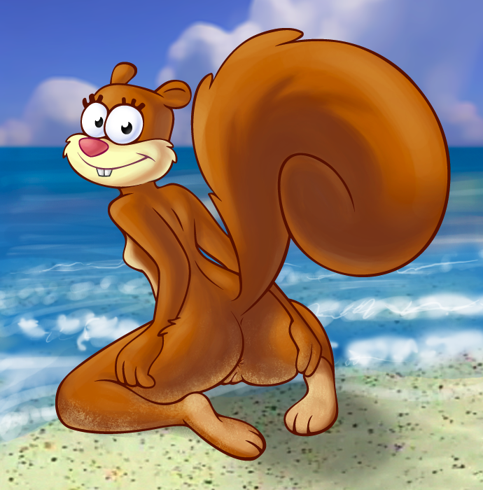 anthro anus ass barefoot beach bottom bushy_tail butt feet female female_only furry happy looking_back naked nude ocean paint34 paws pussy sand sandy_cheeks shore smile smiling solo spongebob_squarepants squirrel straight_hair water