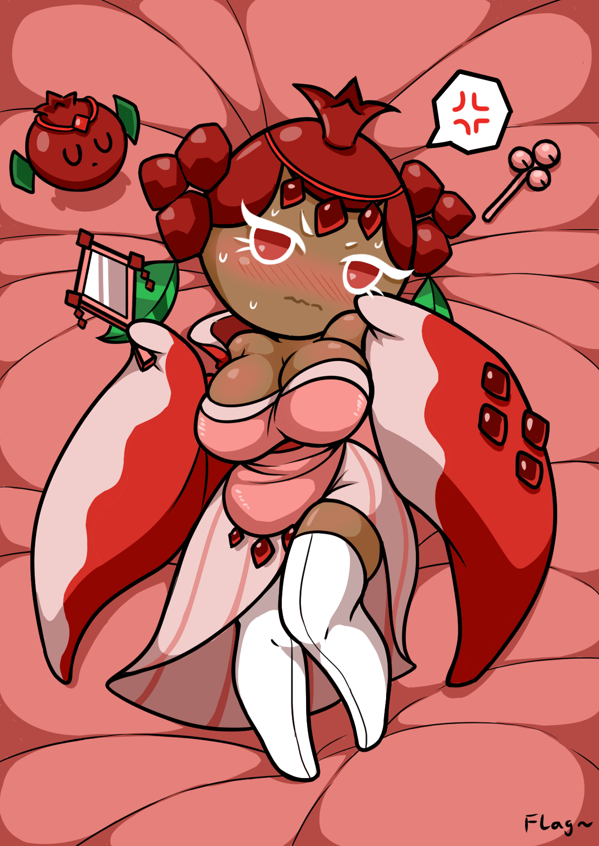 big breasts, breasts, cookie run, female, flag (artist), milf, mother, mother and daughter, pomegranate cookie, red hair, source request