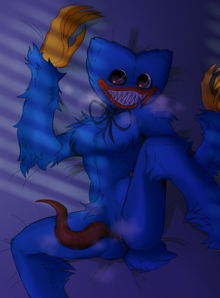 1boy, alternate version available, blue fur, blue tail, claws, fur, heart-shaped pupils, huggy wuggy, long penis, male, male only, monster, penile, penis, pink penis, poppy playtime, ruinh00d, sharp teeth, solo, source request, tagme, tapering penis, teeth, unknown source, veiny penis, yellow claws