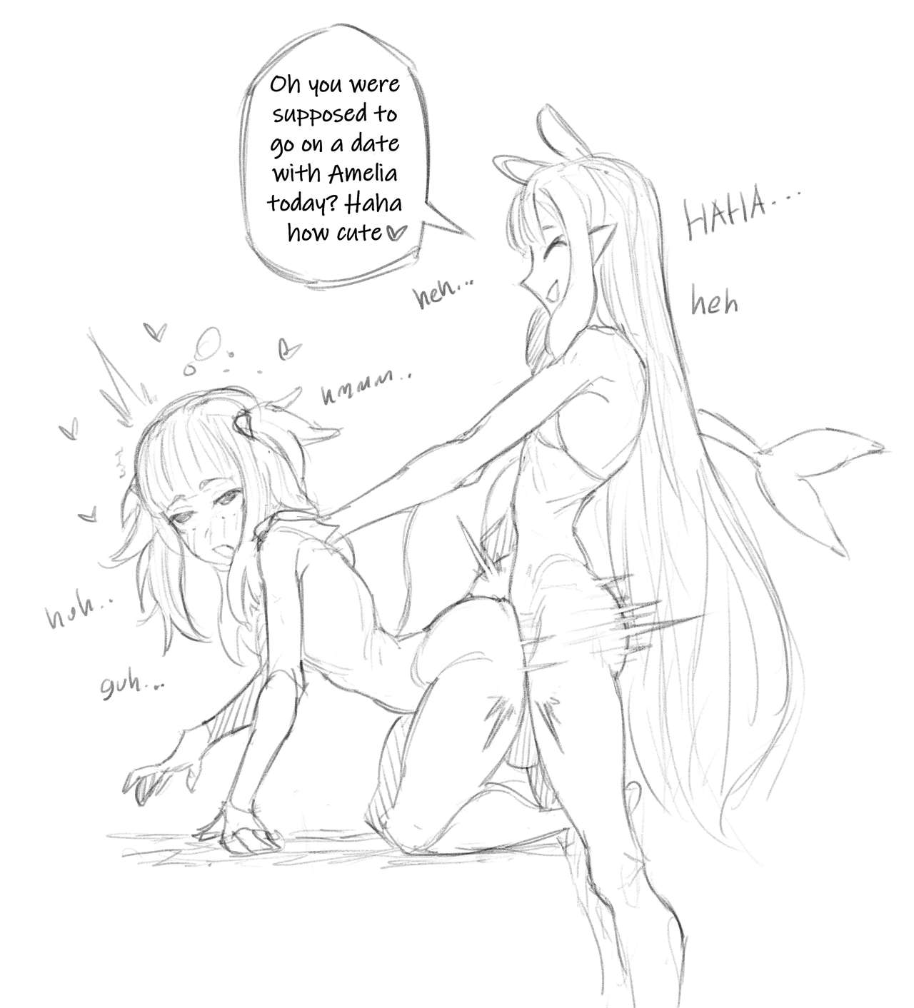 1futa, 1girls, all fours, ass, balls, big ass, blush, bra, bra only, breasts, broken, bubble ass, bubble butt, cheating, closed eyes, cucked by futa, cuckold, english text, female, flat chest, flat chested, futa on female, futanari, gawr gura, heart, hololive, hololive english, hololive myth, intersex, long hair, looking pleasured, makinakid, monochrome, movement lines, netorare, ninomae ina'nis, ntr, open mouth, penetration, pleasure face, pointy ears, pussy, questionable consent, round ass, short hair, small breasts, smug, standing sex, testicles, text, text bubble, thick thighs, thrusting, twintails, underwear, vaginal penetration, very long hair, virtual youtuber