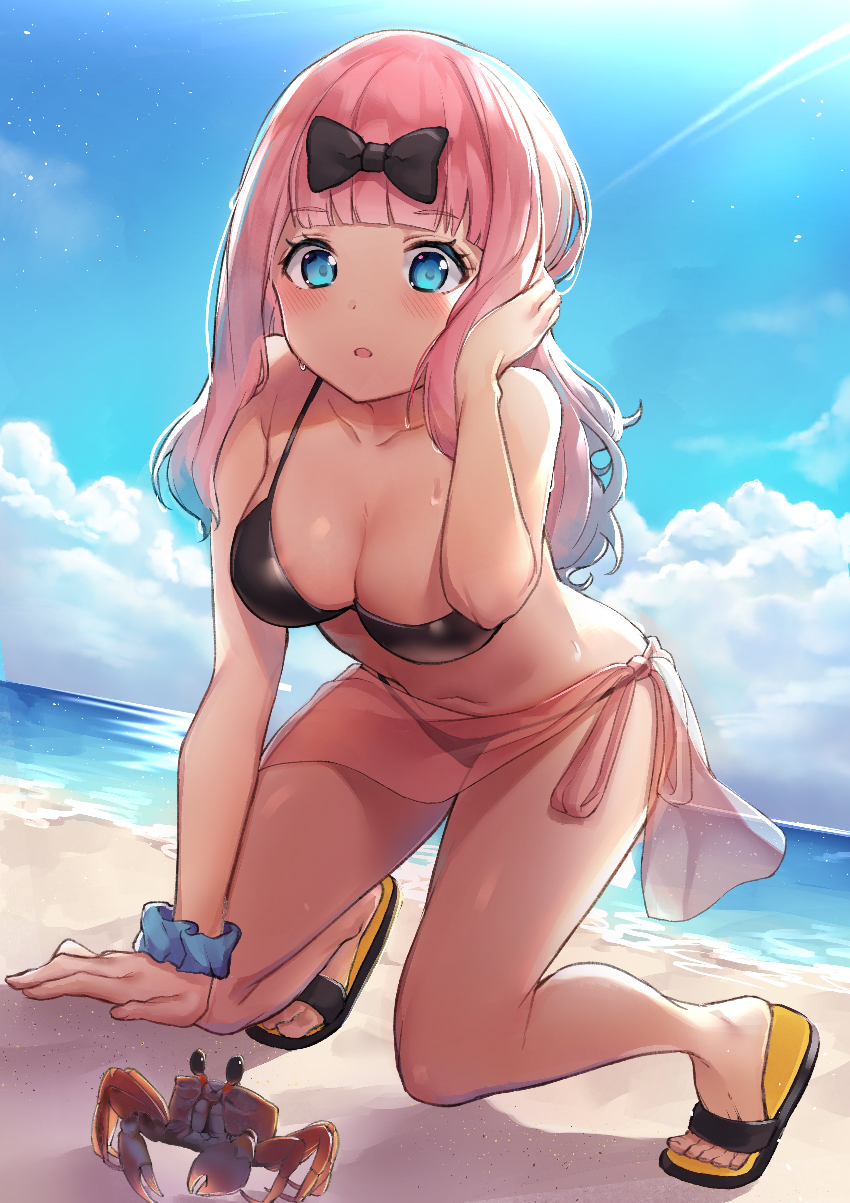 beach, big breasts, blue eyes, breasts, female, fujiwara chika, kaguya-sama wa kokurasetai ~tensai-tachi no renai zunousen~, long hair, pink hair