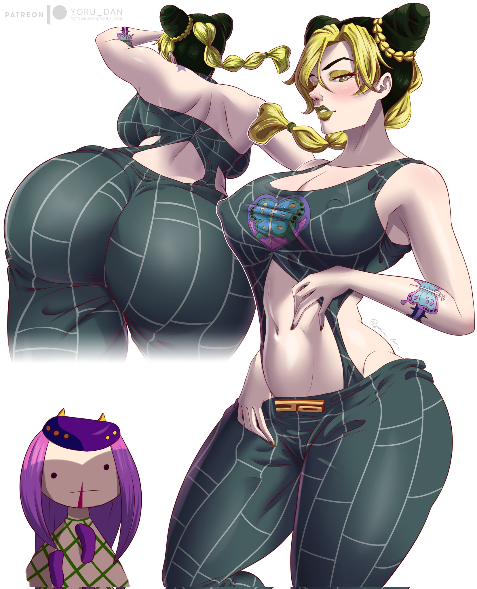1girls, ass, big ass, big breasts, big butt, blonde hair, braided hair, breasts, curvy figure, female, fully clothed, huge ass, jojo's bizarre adventure, jolyne kujo, large ass, large breasts, narciso anasui, solo, standing, stone ocean, thick ass, thick thighs, thighs, voluptuous, wide hips, yoru dan