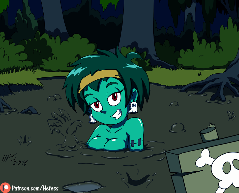 breasts green_hair green_skin hefess mud naked nude outdoors outside quicksand rottytops shantae skull_and_crossbones smooth_skin swamp tagme