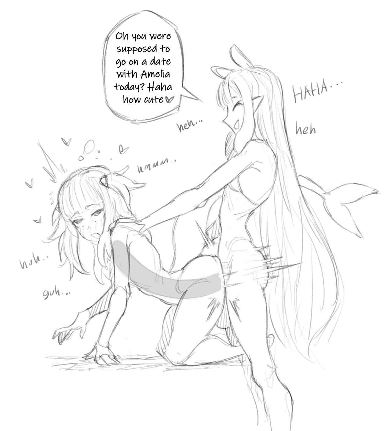 1futa, 1girls, all fours, ass, balls, big ass, big penis, blush, bra, bra only, breasts, bubble ass, bubble butt, cheating, closed eyes, cucked by futa, cuckold, english text, female, flat chest, flat chested, futa on female, futanari, gawr gura, heart, hololive, hololive english, hololive myth, impossible fit, intersex, large penis, long hair, long penis, looking pleasured, makinakid, monochrome, movement lines, netorare, ninomae ina'nis, ntr, open mouth, penetration, penis, pleasure face, pointy ears, pussy, questionable consent, round ass, short hair, simple background, small breasts, standing sex, testicles, text, text bubble, thick thighs, thrusting, twintails, underwear, vaginal penetration, very long hair, virtual youtuber, white background, x-ray