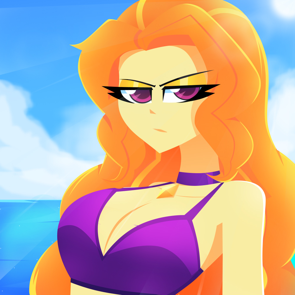 1girls adagio_dazzle bikini bikini_top breasts cleavage equestria_girls female female_only friendship_is_magic hasbro looking_at_viewer my_little_pony ocean purple_bikini purple_bikini_top sky solo solo_female swimsuit tagme water xan-gelx(xan)