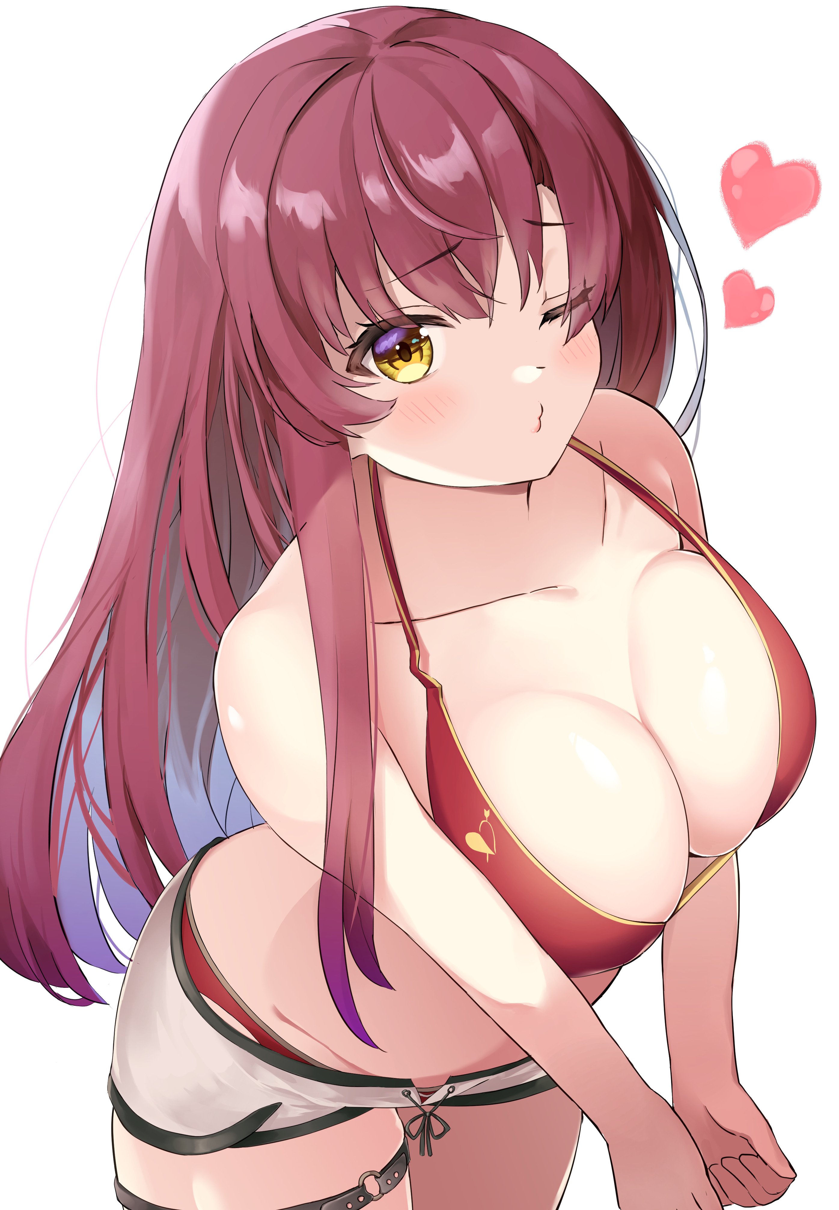 1girls, big breasts, bikini, blush, breasts, empty0 0 , female, hololive, hololive fantasy, hololive japan, houshou marine, red eyes, skimpy clothes, swimsuit, thick thighs, thighs, virtual youtuber, wink, yellow eyes