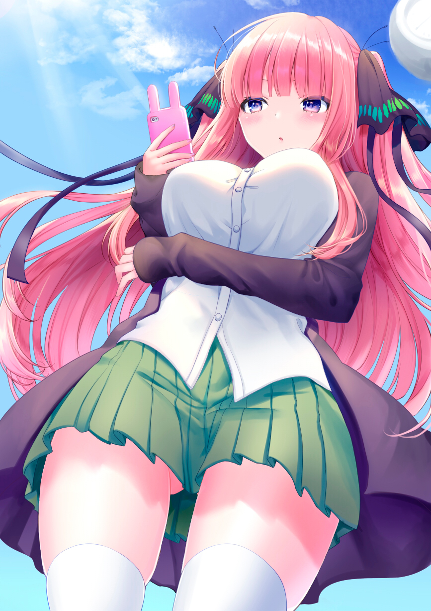 breasts, female, go-toubun no hanayome, nakano nino, pontaro18, skirt, thick thighs, thighs