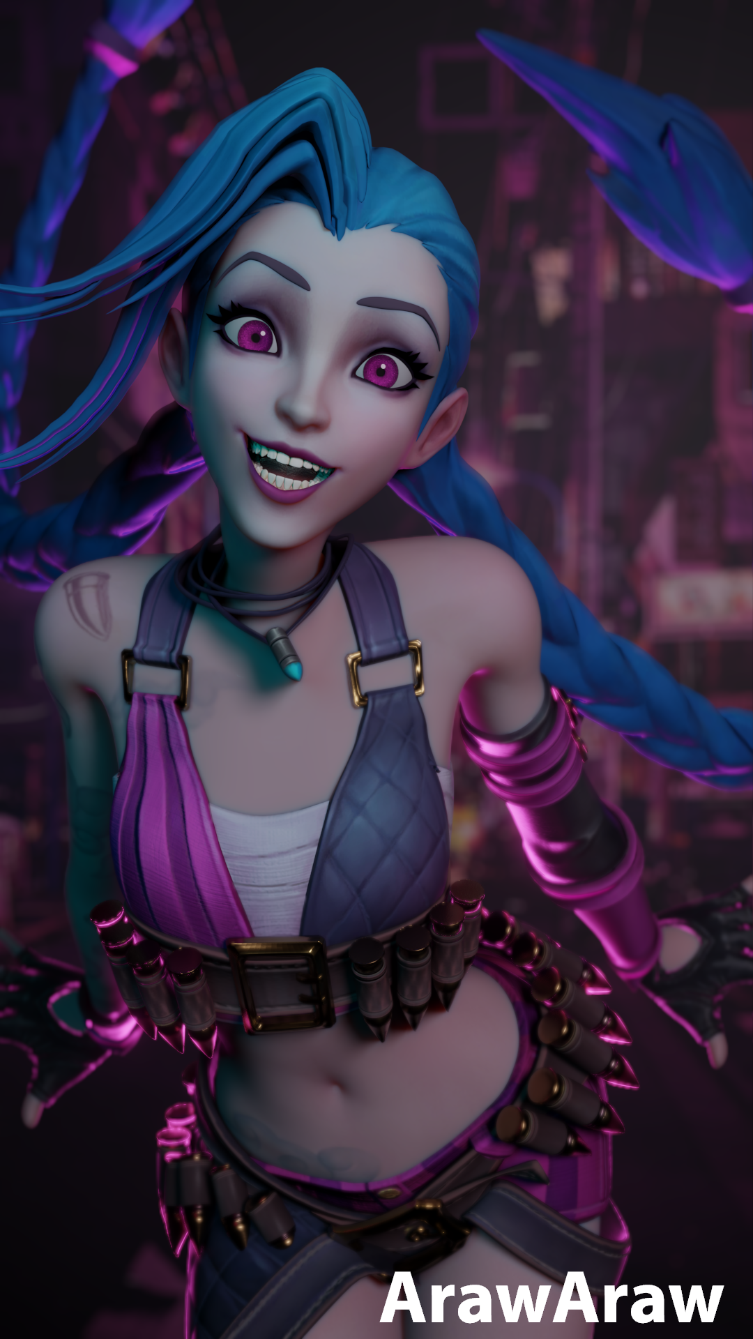 3d, 3d (artwork), arawaraw, blender, female, jinx (league of legends), league of legends, league of legends: wild rift