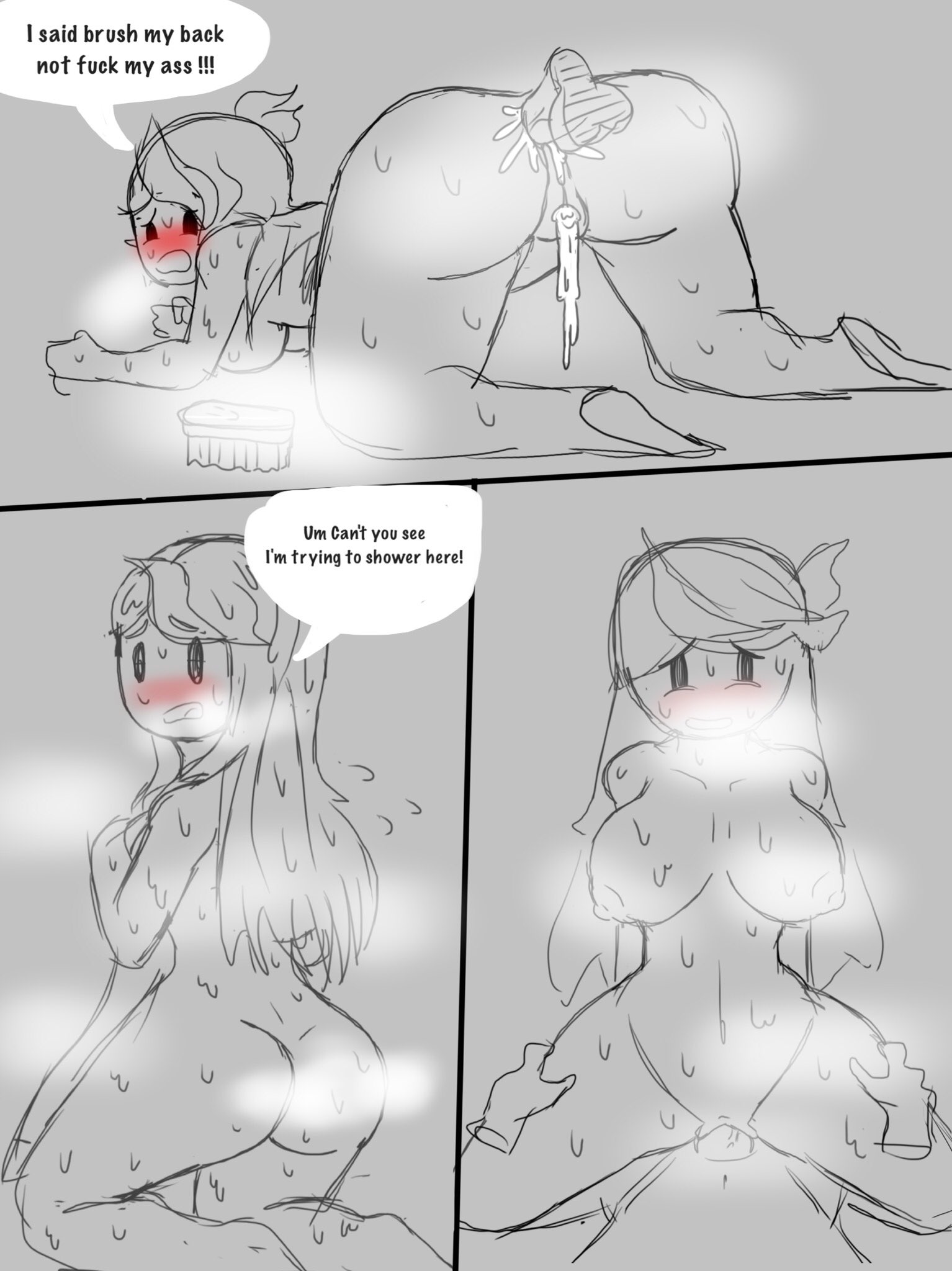 1boy, anal sex, anon, aroused, ass, brush, comic, doggy style, female, female focus, female on top, ghastlypann, jaiden, jaiden animations, long hair, male, mob face, nude, pussy, pussy juice, sex, shower, shower sex, sitting, text, touching thigh, vaginal penetration, wet body, youtube
