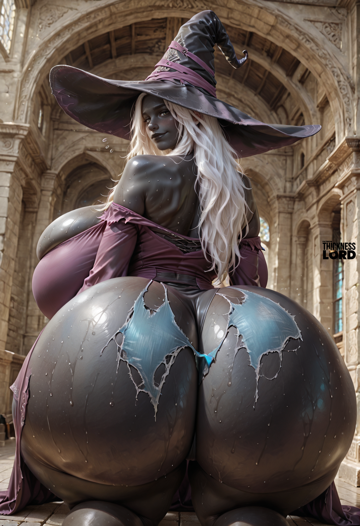 1girls, ai generated, alternate body type, alternate breast size, alternate costume, athletic, athletic female, bbw, big ass, big breasts, big butt, bimbo lips, black skin, bottom heavy, breasts, breasts bigger than head, child bearing hips, colored skin, curvaceous, curves, curvy, curvy body, curvy female, curvy figure, curvy hips, dark-skinned female, elden ring, elden ring nightreign, fat ass, fat thighs, female, female only, fromsoftware, giantess, gigantic ass, gigantic breasts, hi res, high resolution, highres, hips, hips wider than shoulders, hourglass figure, huge breasts, human, large ass, large breasts, large butt, large female, large thighs, massive breasts, massive thighs, mini giantess, recluse (nightreign), shiny skin, skull crushing thighs, solo, solo female, solo focus, stable diffusion, thick ass, thick legs, thick thighs, thicknesslord, thighs, voluptuous, voluptuous female, white hair, wide hips, witch, witch hat