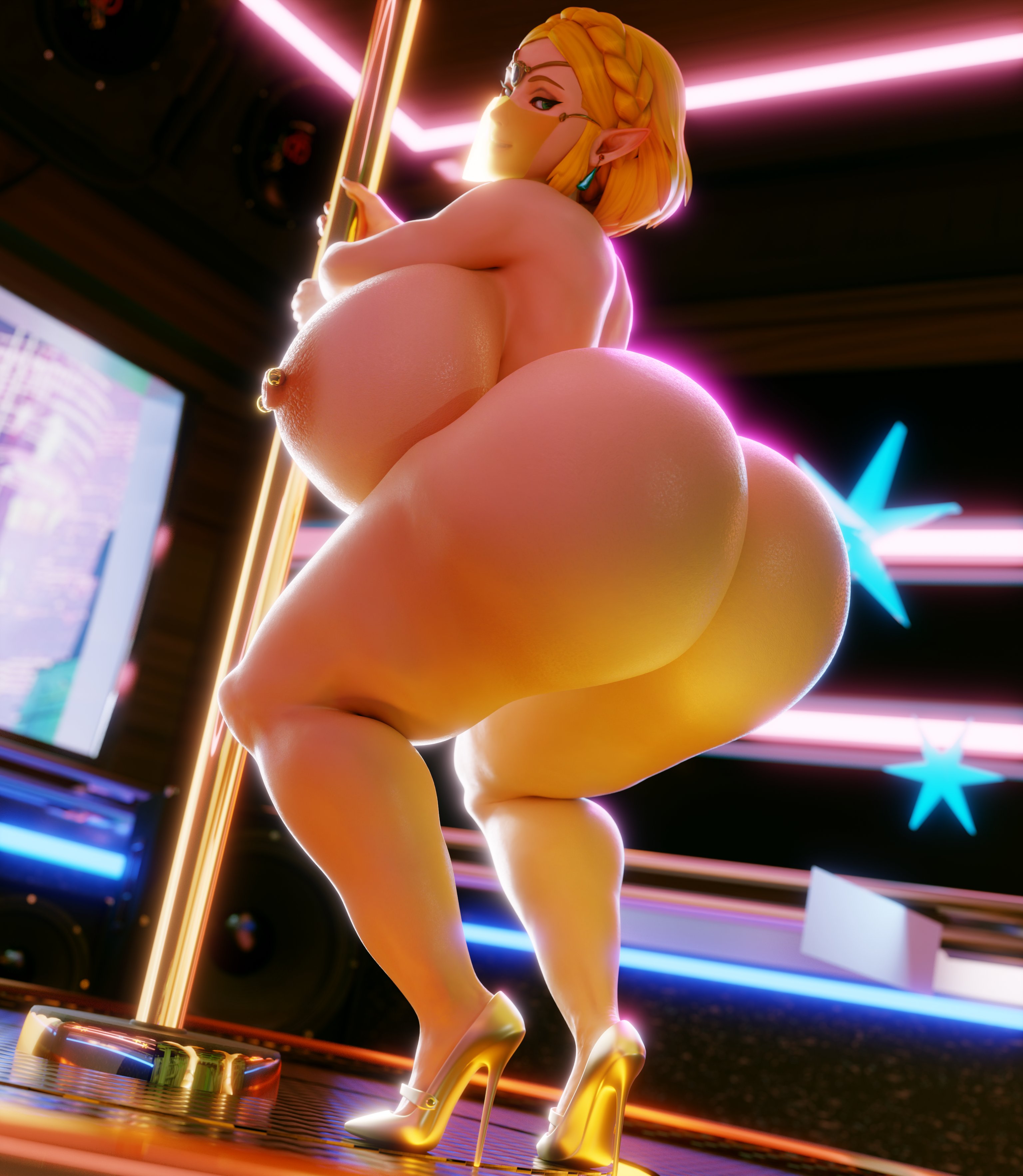 1girls, 2020s, 2025, 3d, 3d background, 3d model, 3d render, ass, ass bigger than head, ass cleavage, ass crack, ass focus, ass ripple, bending over, big ass, big breasts, big butt, big ears, big thighs, blonde female, blonde hair, blue eyes, bracelet, bracelets, breasts, bubble butt, butt crack, curvaceous, curvaceous ass, curvy, curvy female, curvy figure, dress, ear piercing, ear piercings, earrings, elf, elf ears, elf female, elf girl, english text, enormous breasts, erect nipples, eyeliner, fat ass, fat butt, feet, female, female only, gigantic ass, gigantic breasts, gigantic butt, gigantic thighs, glistening, glistening ass, glistening body, glistening butt, gold (metal), gold jewelry, grass, green eyes, hand on head, headwear, heels, huge ass, huge breasts, huge butt, huge thighs, hylian, hylian ears, hyper ass, hyper breasts, jewel on forehead, large ass, large breasts, large thighs, light skin, light-skinned female, lips, long hair, looking at viewer, looking back, looking back at viewer, make up, makeup, medium hair, nintendo, nipple piercing, no background, no underwear, nude female, png, pointy ears, princess zelda, rear view, seductive, seductive smirk, shiny ass, shiny butt, shiny hair, shiny skin, shoes only, short hair, smile, smiling at viewer, solo, solo female, solo focus, spookieshade, squatting, standing, stripper pole, tears of the kingdom, teasing, the legend of zelda, thick ass, thick thighs, thighs, tree, trees, triforce, viewed from behind, yellow hair, zelda (tears of the kingdom)