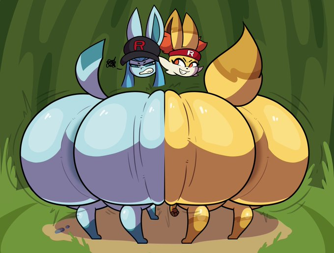 2girls, angry, angry face, anthro, ass, ass bigger than head, big ass, big breasts, big butt, blue body, blue fur, blush, breasts, bubble butt, cap, duo, duo female, duo focus, evilfiendish, eyebrows, faceless character, female, female only, fennekin, feral, fire, fox, fox girl, fox tail, furry, furry female, furry only, glaceon, happy, happy sex, ice, pokemon, pokemon (species), sex, simple background, sweat, sweatdrop, tail, teeth, thick ass, thick thighs, thighs, yellow body, yellow fur