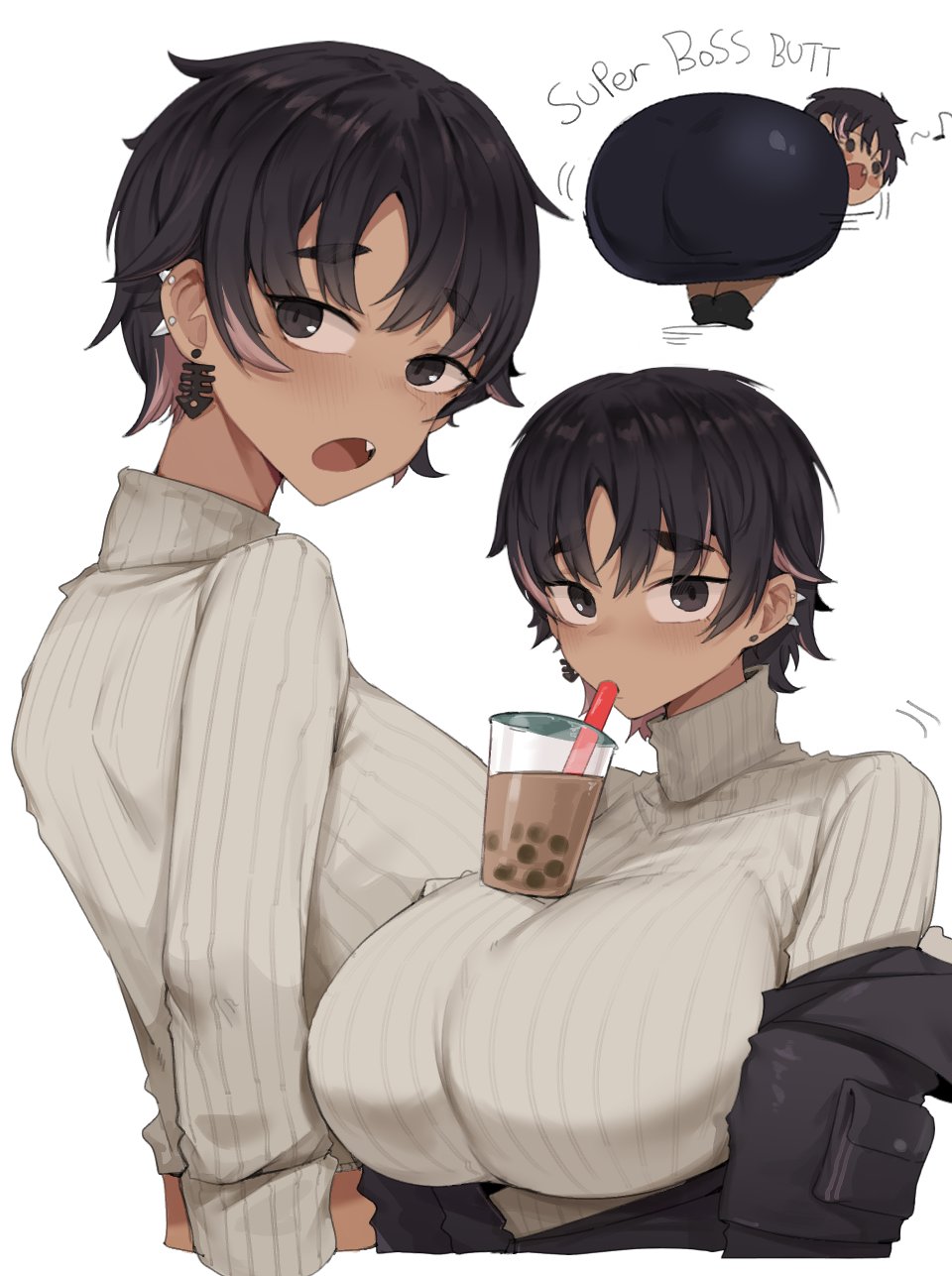 big breasts, bon (bon73p), bon (vtuber), breasts, dark-skinned female, female, fully clothed, gurenola, virtual youtuber