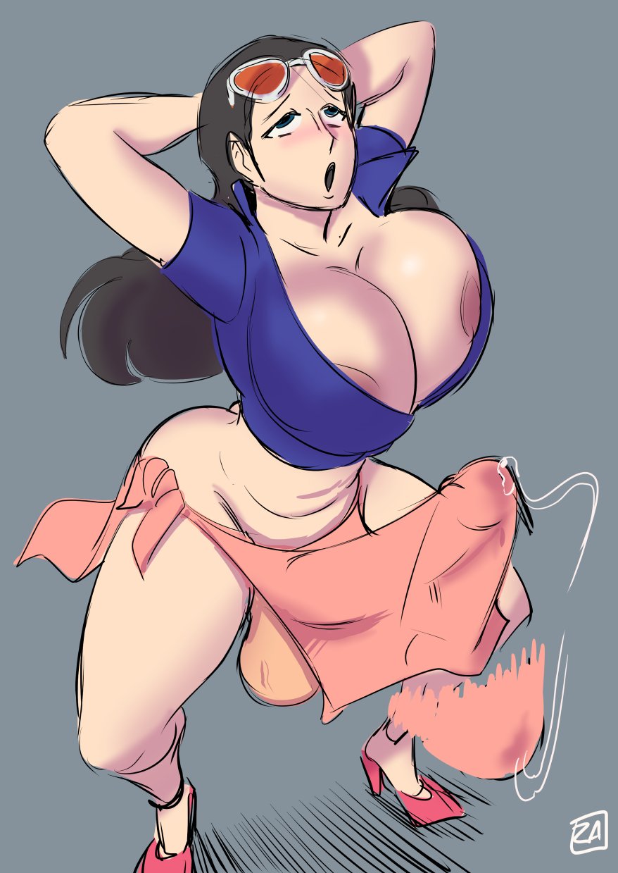 1futa, 2020s, 2023, balls, big balls, big breasts, big penis, black hair, blue eyes, blush, bottomless, bouncing penis, breasts, cleavage, clothed, clothing, erect penis, erection, eye contact, eyes rolling back, futa only, futanari, glasses, hands behind head, heels, huge breasts, huge cock, human, intersex, leaking, leaking precum, long hair, looking at viewer, moaning, mostly clothed, nico robin, one piece, open mouth, pale skin, pale-skinned futa, penis, penis bulge, penis under clothes, penis under skirt, post-timeskip, precum, precum drip, precum through clothing, rolling eyes, simple background, skirt, solo, solo futa, squatting, standing, sunglasses, sunglasses on head, swinging penis, tenting, testicles, thick thighs, vein, veins, veiny balls, veiny testicles, wide hips, zestysauce