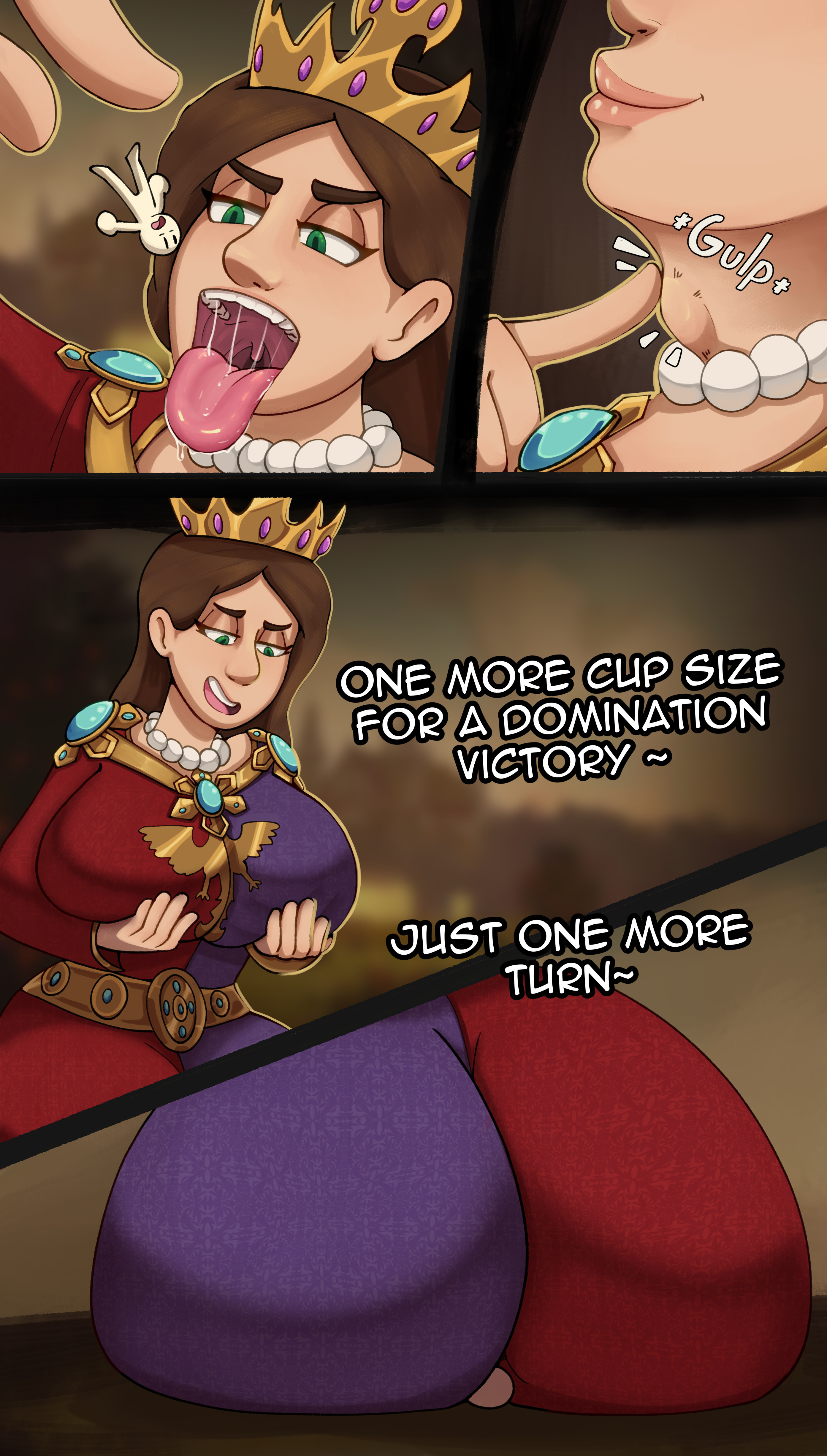 1girls, 2ambiguous, 2d, absurd res, ambiguous gender, ass, big ass, big breasts, breast growth, breasts, brown hair, butt crush, buttcrush, civilization, civilization vi, clothed, clothed female, clothed female nude male, clothing, female, female pred, fully clothed, giantess, giantess vore, green eyes, huge breasts, jadwiga, light skin, macro, macro female, male, micro, micro on macro, open mouth, queen, royalty, saliva, soft vore, tagme, text, tongue, tongue out, veruveru21, vore