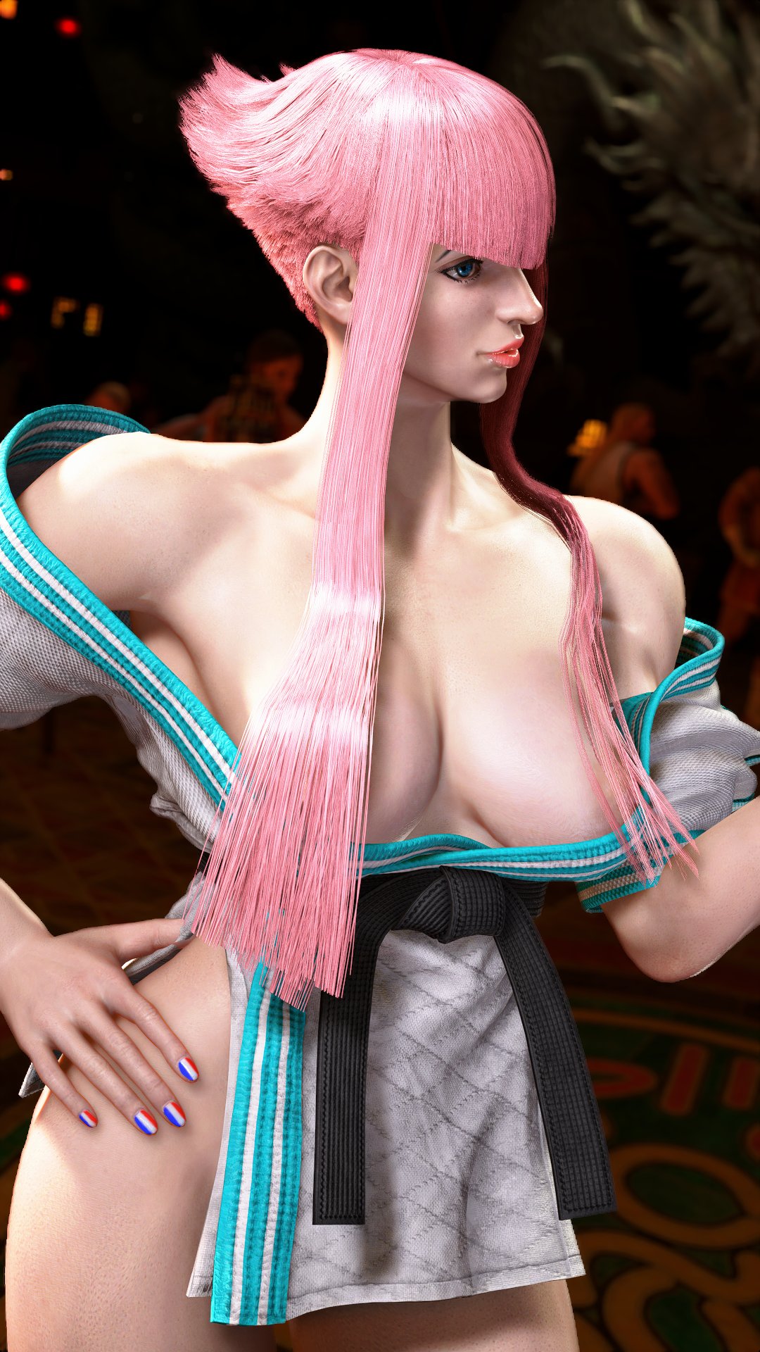 3d, busty, capcom, female, female focus, female only, hourglass figure, manon legrand, pink hair, sf screenshot, street fighter, street fighter 6, tagme, wide hips