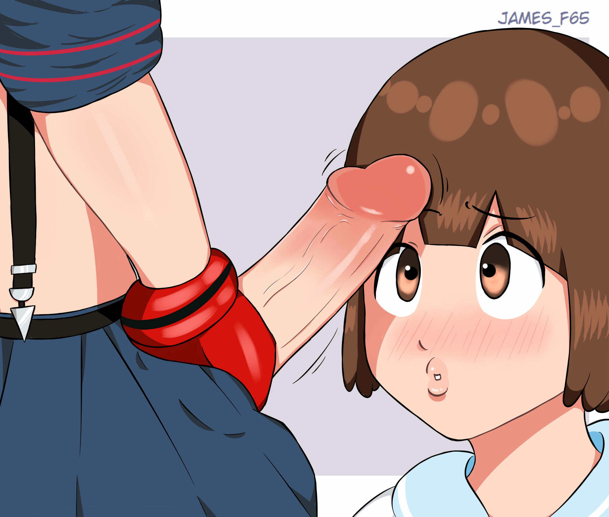 1futa, 1girls, bangs, big penis, blush, brown eyes, brown hair, clothed, clothing, duo, erection, erection under skirt, faceless, faceless character, faceless futa, female, female focus, fully clothed, futa on female, futanari, human, intersex, jamesf65, kill la kill, light skin, light-skinned female, light-skinned futa, mankanshoku mako, matoi ryuuko, mostly clothed, penis, penis awe, penis on face, presenting penis, short hair, skirt, squatting, standing, tomboy