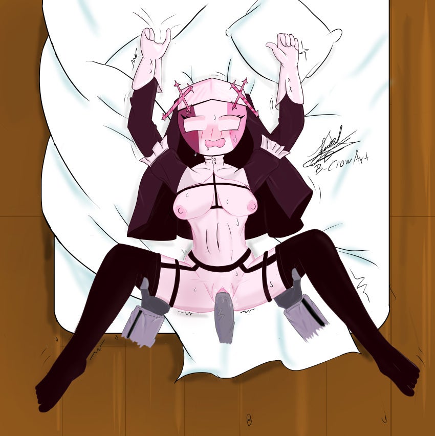 bed, breasts, breasts out, female, friday night funkin, in bed, inside, male, mid-fight masses, nipples, nun, nun hat, nun outfit, penis, penis in pussy, pussy, ruv (dokki.doodlez), sarvente (dokki.doodlez), white eyes