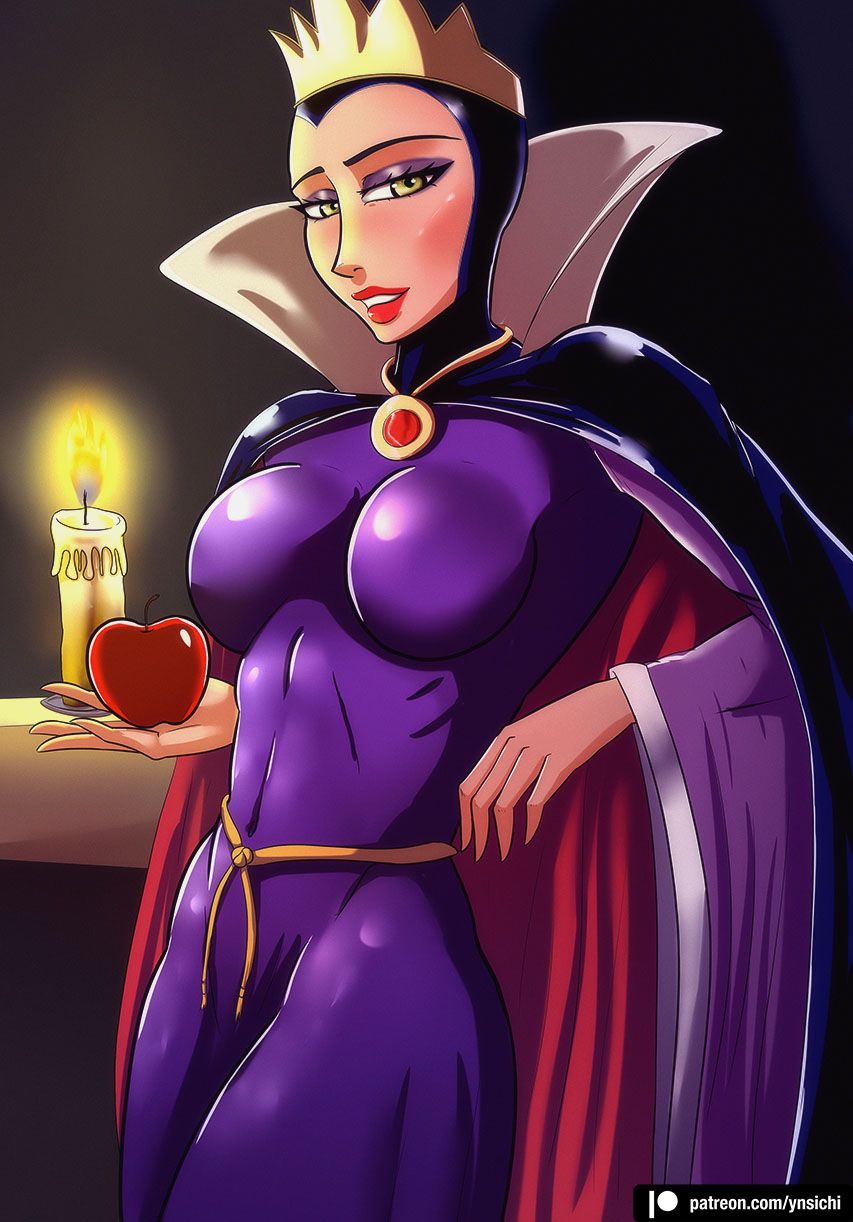 breasts disney disney_villains holding_apple milf snow_white_and_the_seven_dwarfs the_evil_queen villain ynsichi