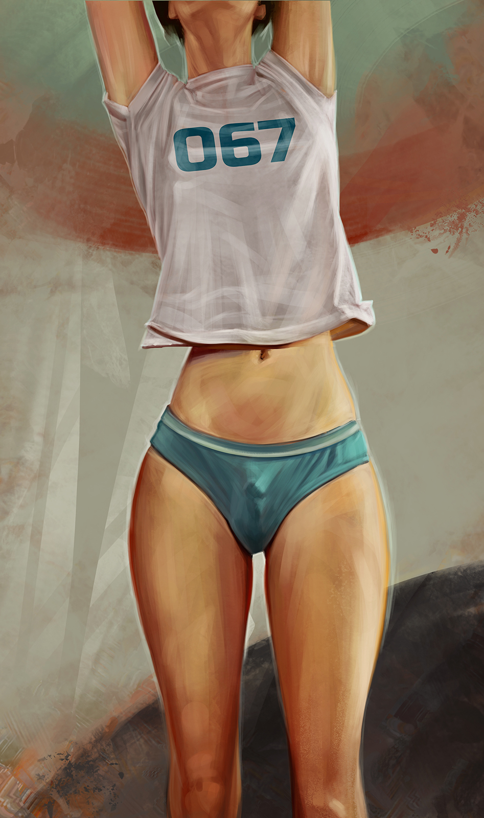 1boy arms_up boner bulge crossdressing cute femboy genderswap_(ftm) gwent111 kang_sae-byeok male male_only netflix out_of_frame painting_(artwork) panties realistic rule_63 shirt small_penis solo squid_game standing tagme underwear