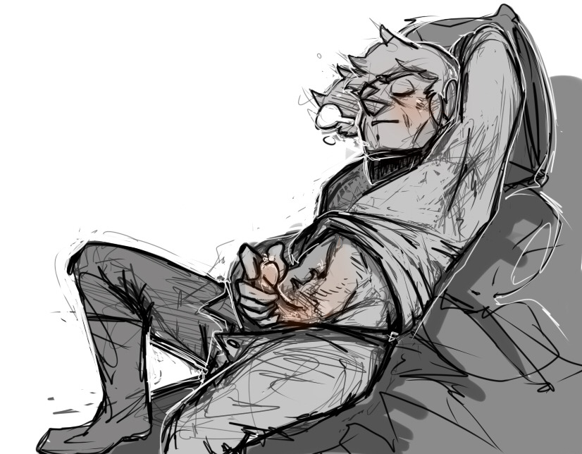 1boy, closed eyes, disney channel, gravity falls, male, male only, masturbation, monochrome, pillow, short hair, smooth skin, solo, solo male, stanford pines, theywerefireworks