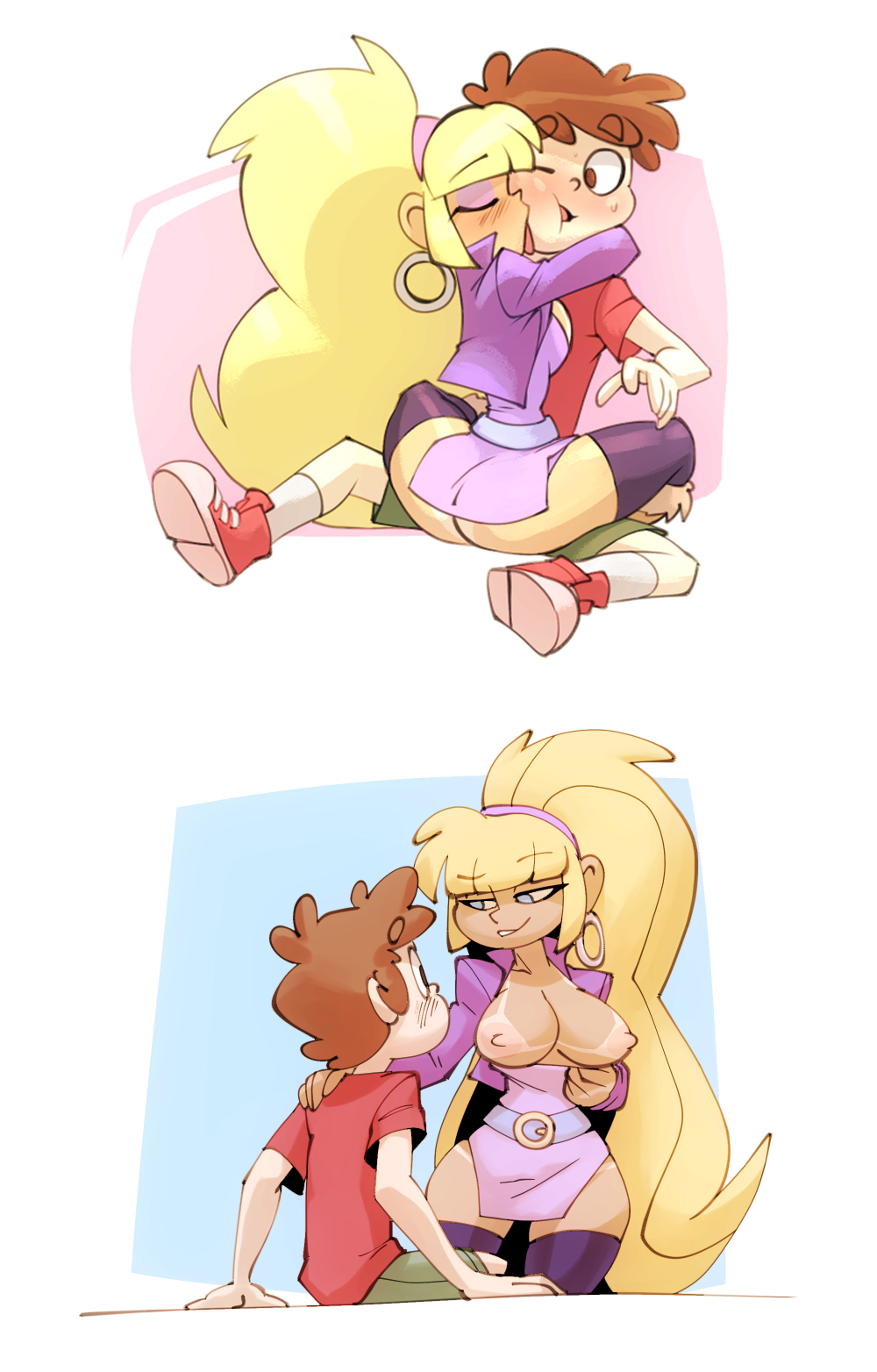 1boy, 1girls, aged up, bangs, bigdad, blonde hair, blunt bangs, boots, breasts, brown hair, couple, dipcifica, dipper pines, disney, disney channel, disney xd, fanon couple, female, gravity falls, high heel boots, high heels, large breasts, light skin, light-skinned male, male, multiple images, nipples, pacifica northwest, seductive, smooth skin, straight, tagme, tan-skinned female, tanline, tanlines, wholesome