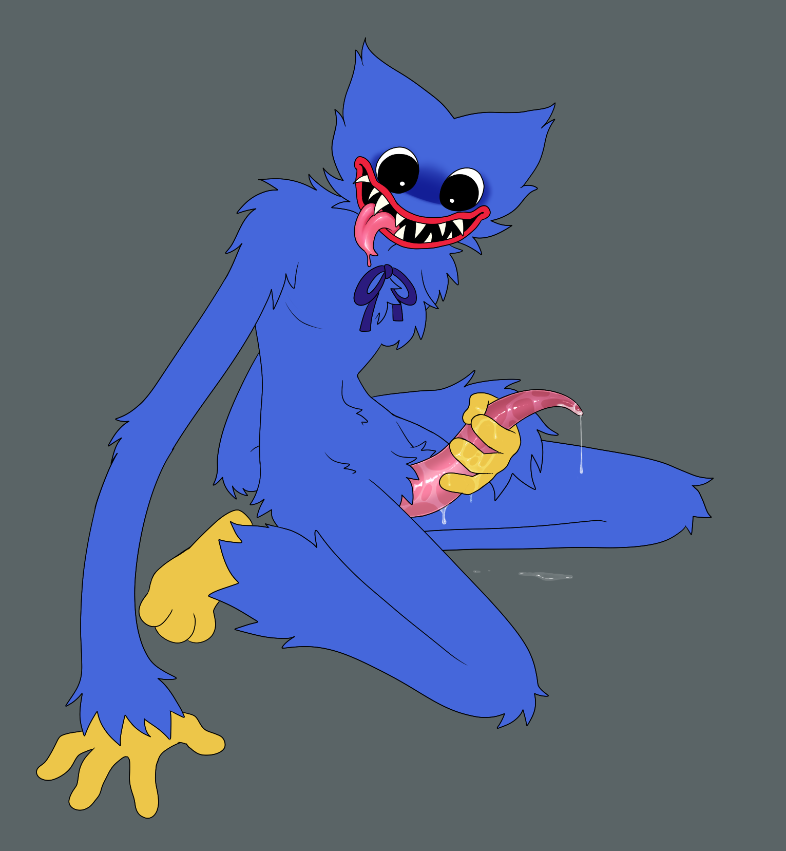 1boy, 2021, blue fur, fangs, fluffy, huggy wuggy, idrawporn99, male, male only, masturbation, monster, mouth open, poppy playtime, precum, sharp teeth, solo, tagme, teeth, tongue, tongue out