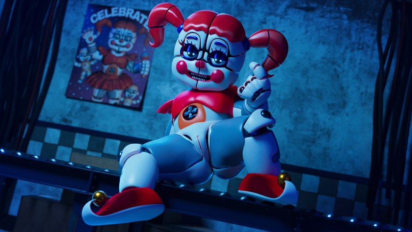 3d animatronic ashleyorange baby_(fnafsl) blue_eyes canon_appearance circus_baby circus_baby_(fnaf) circus_baby_(original) female five_nights_at_freddy's footwear full_color green_eyes red_hair robot solo solo_female tagme