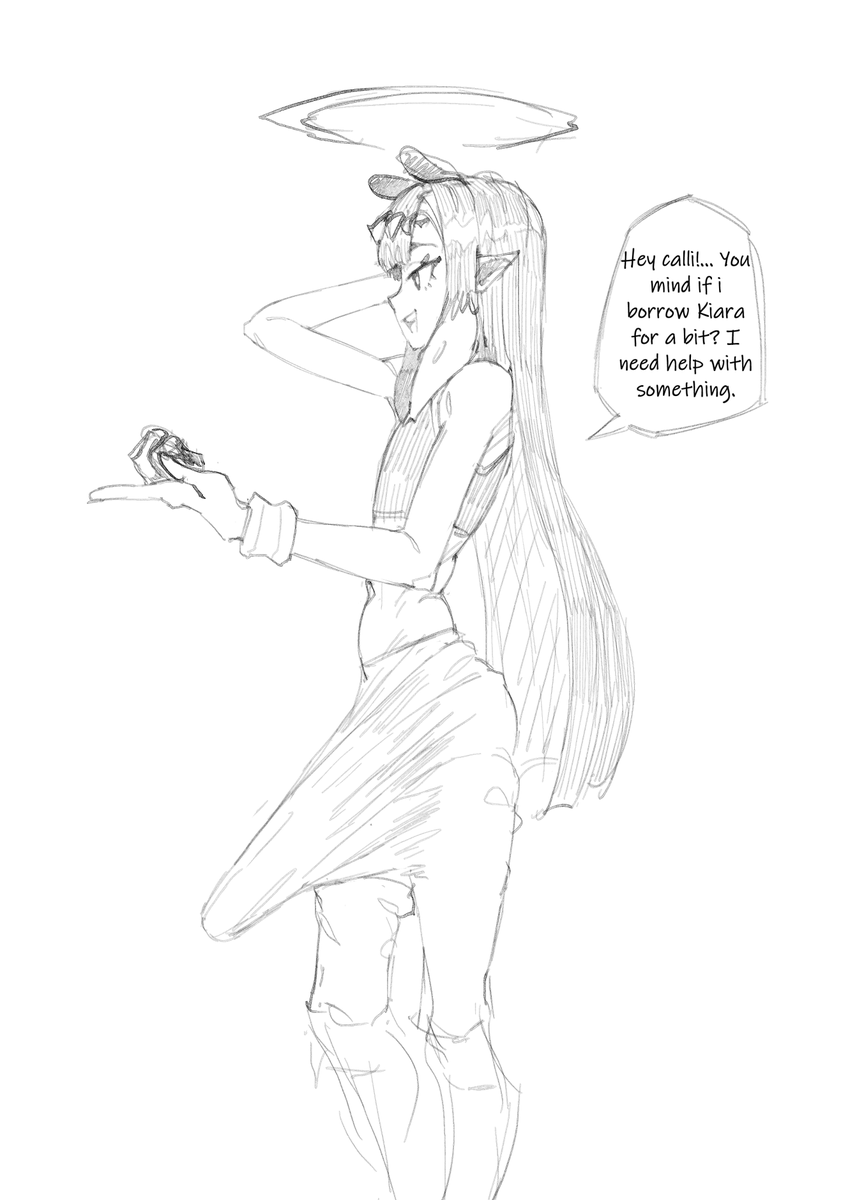 1futa, black and white, bulge, bulge through clothing, cheating, clothed, clothing, cucked by futa, cuckold, diadem, dialogue, english text, erection, erection under clothes, flat chest, fully clothed, futa only, futanari, halo, hand on head, hololive, hololive english, hololive myth, huge bulge, huge cock, humanoid, humanoid penis, imminent sex, intersex, long hair, long penis, looking at another, makinakid, monochrome, netorare, ninomae ina'nis, ntr, penis, pointy ears, sketch, smug, solo, standing, text, text bubble, tiara, very long hair, virtual youtuber