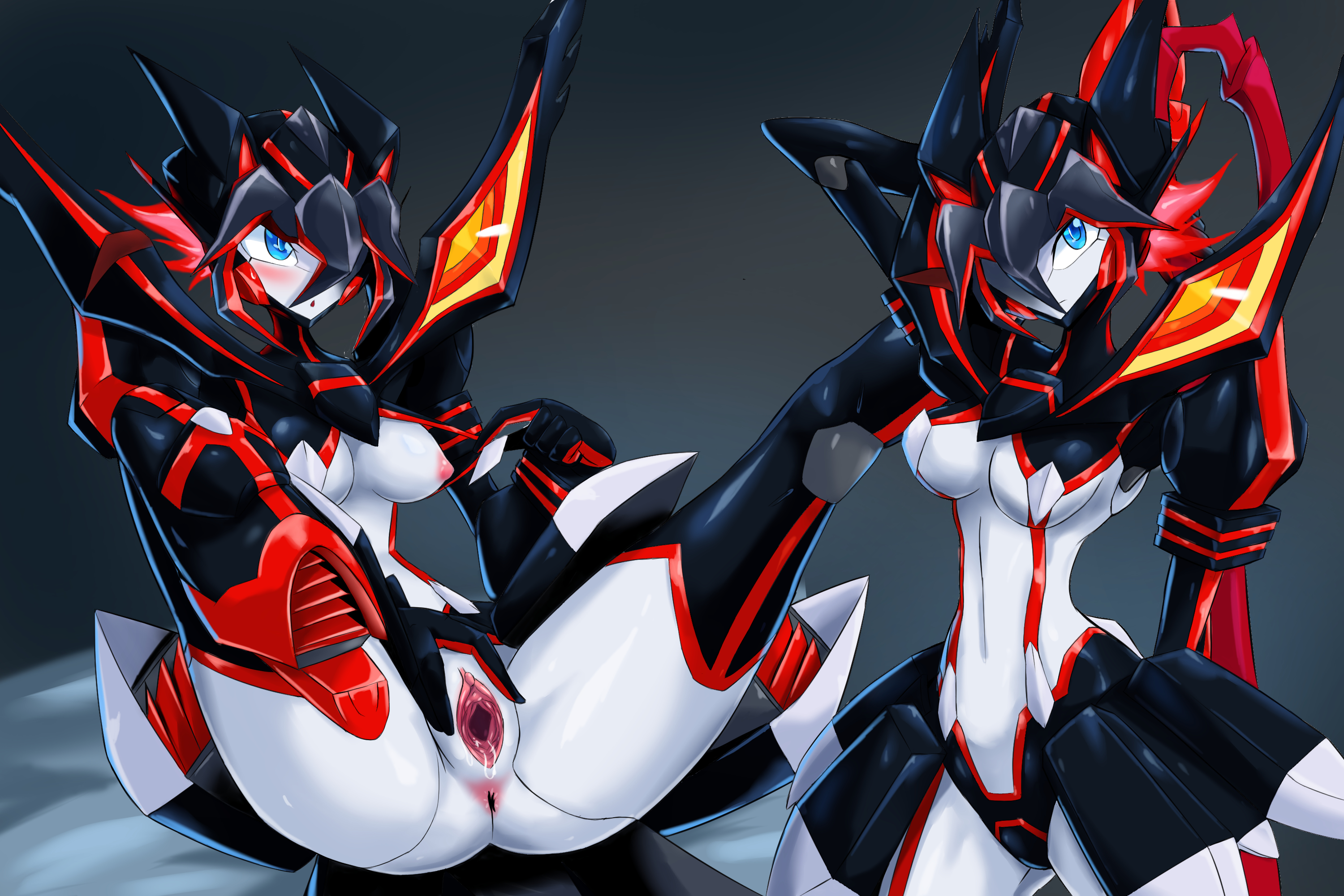 1girls, anus, black panties, blue eyes, boobs, breasts, crossover, curvaceous, curvy, curvy body, curvy female, curvy figure, darling in the franxx, female, female only, franxx, kill la kill, matoi ryuuko, medium breasts, nipples, panties, pink nipples, pussy, robot, robot girl, senketsu, slim waist, solo, solo female, spread pussy, studio trigger, thick thighs, tits, vagina, white body, zerokun135