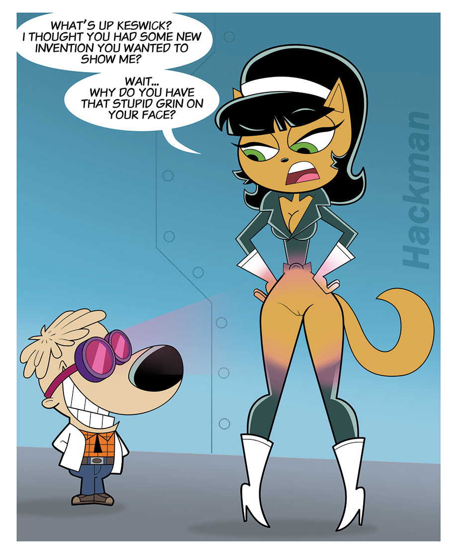 black_hair boots brown_fur canine cleavage english_text feline furry green_eyes grin hackman keswick kitty_katswell open_mouth t.u.f.f._puppy tail x-ray x-ray_glasses x-ray_vision