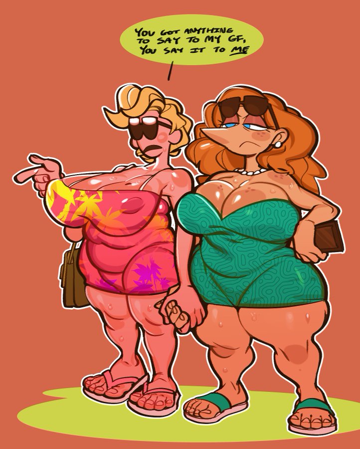 2girls angry ass big_ass big_breasts big_butt big_nose blue_eyes chubby cleavage earrings female female_only freckles frown green_dress hand_on_hip handbag holding_hands huge_ass huge_breasts huge_butt jewelry karen karen_(meme) karen_(sssonic2) karen_(submarine_screw) large_ass large_breasts lesbian light_skin long_nose mascara mature_female medium_hair milf mole mole_on_breast no_bra no_nose orange_hair pattern_clothing pear_shaped pearl_necklace phone pink_dress pointing pointy_nose purse red_hair sandals short_dress sleeveless smartphone sssonic2 submarine_screw sundress sunglasses sweat thick_thighs tight_clothing tight_dress voluptuous wavy_hair wide_hips