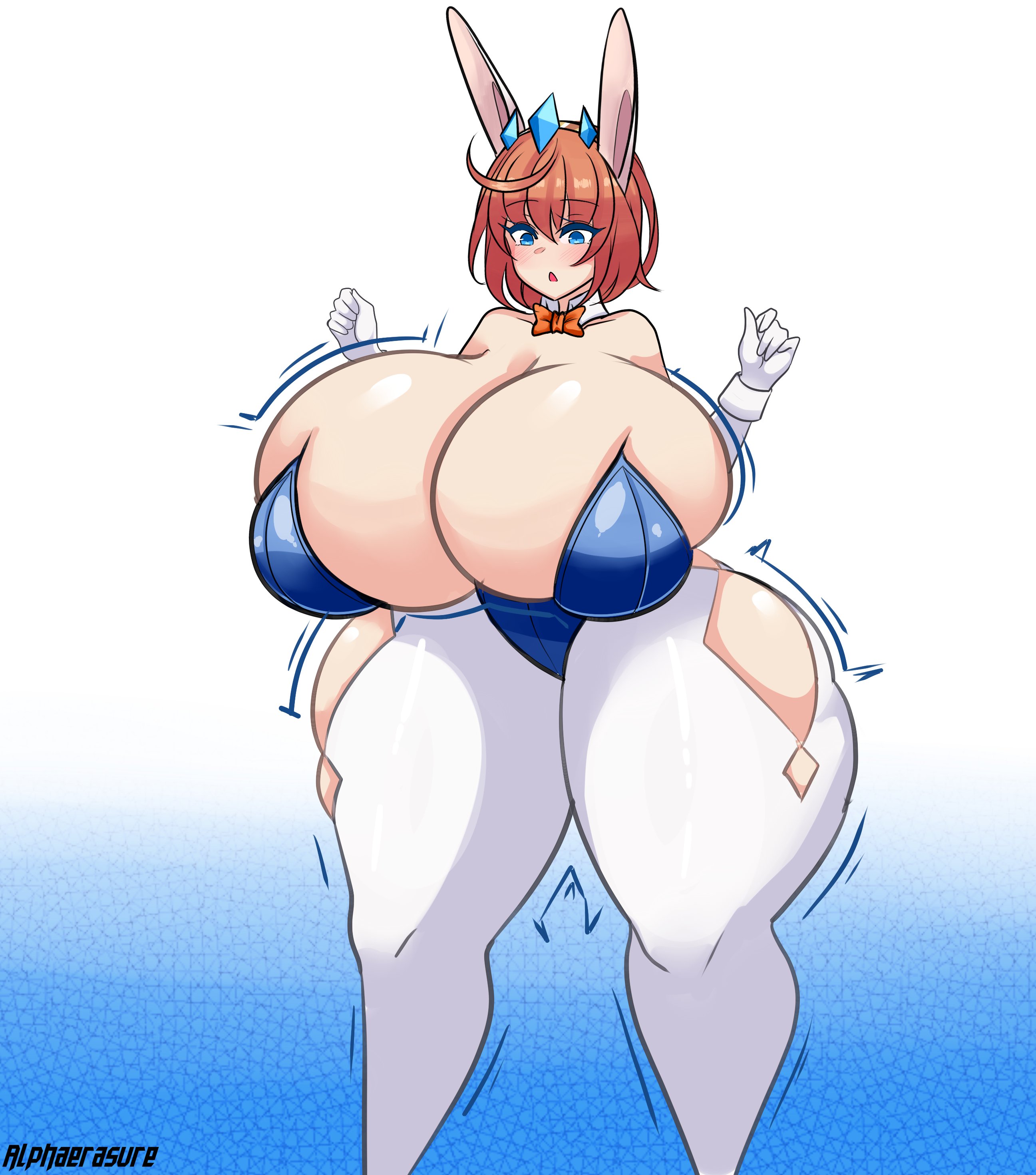 alphaerasure, breast expansion, breast growth, breast growth (enlargement), breasts, bunny girl, clothing, female, huge breasts, hyper breasts, long hair, tagme
