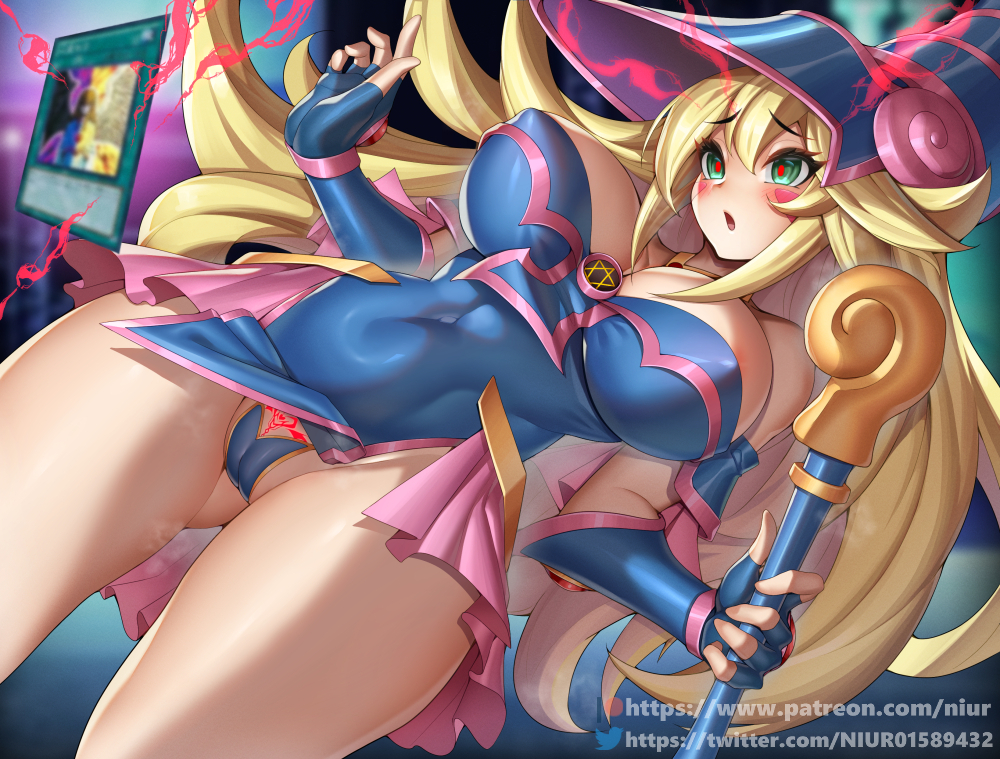 ass, ass visible through thighs, before and after, before transformation, bimbo, bimbofication, brainwashing, breasts, corruption, dark magician girl, female, huge ass, huge breasts, hypnosis, niur, personality change, pre-transformation, thick thighs, transformation, wide hips, yu-gi-oh!