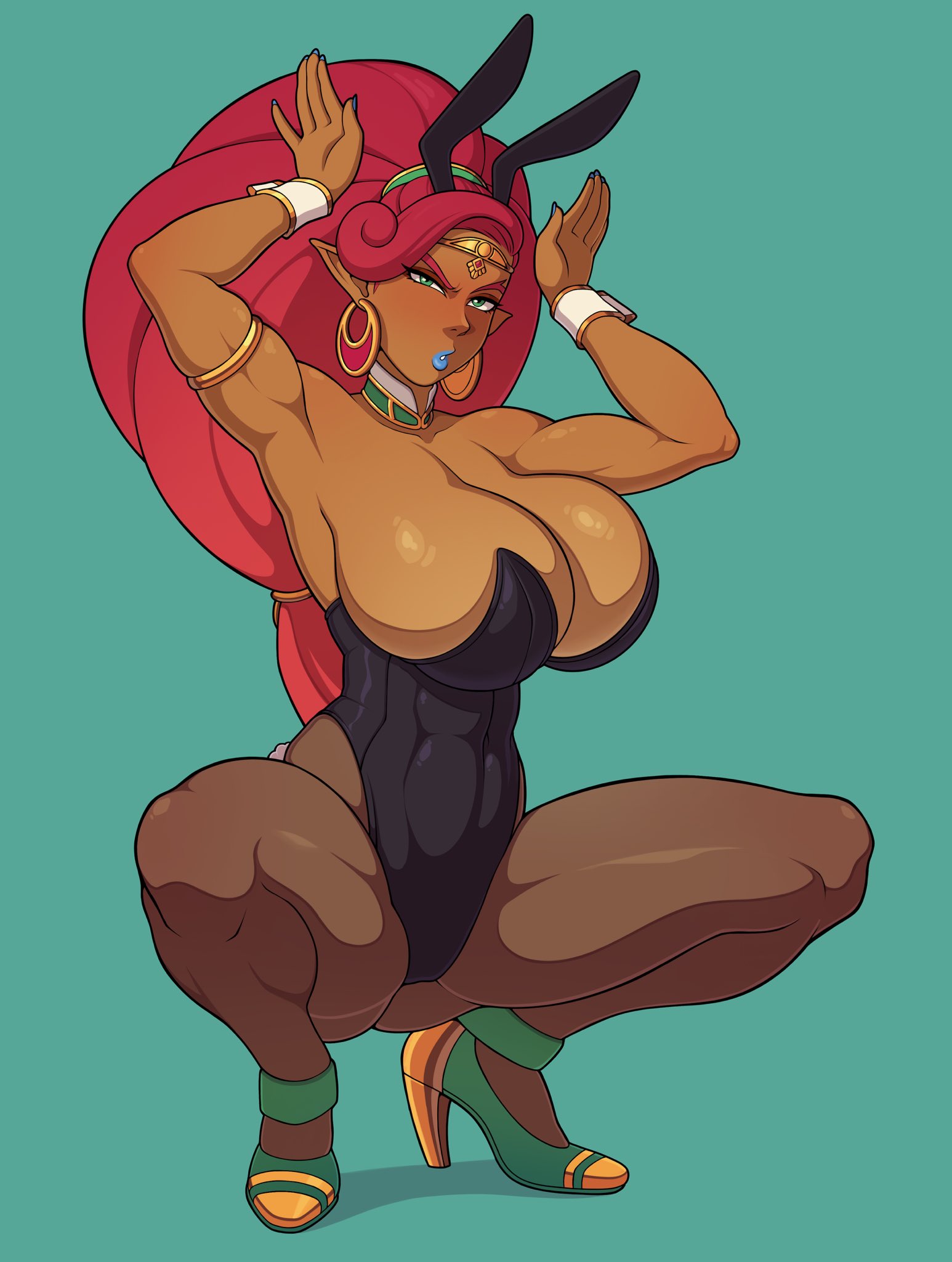 1girls, 2d, 2d (artwork), ass, big ass, big breasts, big thighs, breasts, breath of the wild, bunny ears, bunnysuit, bursting breasts, chest, color, curvaceous, curvy, curvy figure, dark skin, dark-skinned female, davespinup, digital media (artwork), female, gerudo, high heels, hips, hourglass figure, huge ass, huge breasts, huge thighs, large ass, large breasts, large thighs, legs, mature, mature female, muscular, muscular female, nintendo, slim waist, the legend of zelda, the legend of zelda: breath of the wild, thick, thick hips, thick legs, thick thighs, thighs, urbosa, voluptuous, waist, wide hips, wide thighs