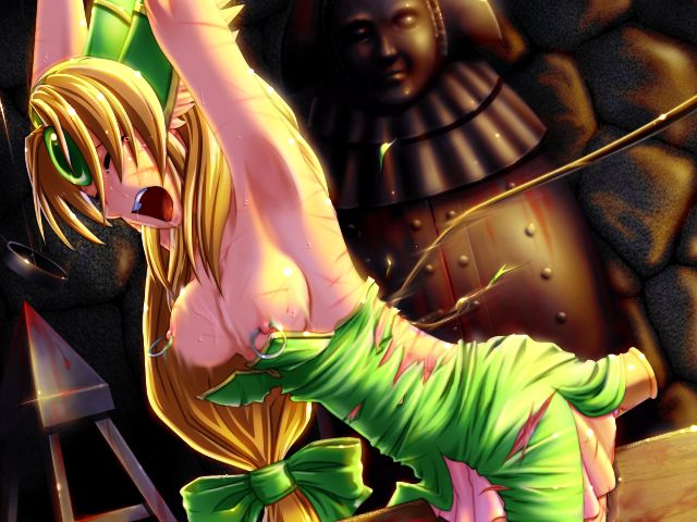 armpits arms_up blonde_hair blood bondage bouncing_breasts breast_spanking breast_whipping breasts circlet closed_eyes dildo hair_ribbon leaning_forward long_hair nipple_piercing nipples open_mouth piercing ponytail rape ribbon riesz saliva seiken_densetsu seiken_densetsu_3 short_dress statue sweat tearing_clothes tears tied_hair torn_clothes torture very_long_hair whip whip_marks whipping wooden_horse