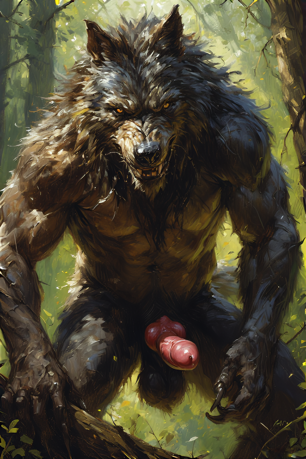 adam360 ai_generated anthro balls canid canine canis erection furry knot male penis solo_male werewolf wolf