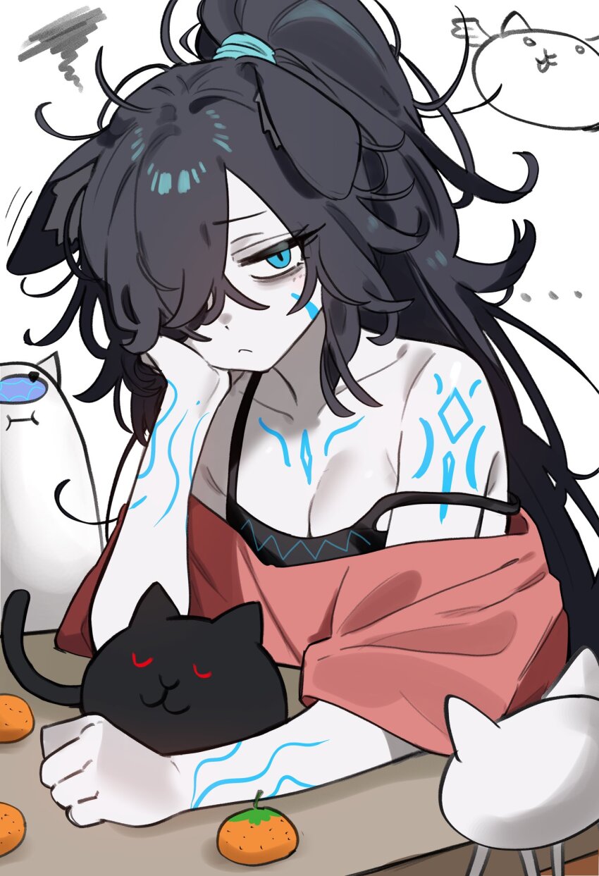 1girls, bird cat, breasts, ebora, female, gross cat, kasli the bane, killer cat, light skin, looking at viewer, oranges, the battle cats
