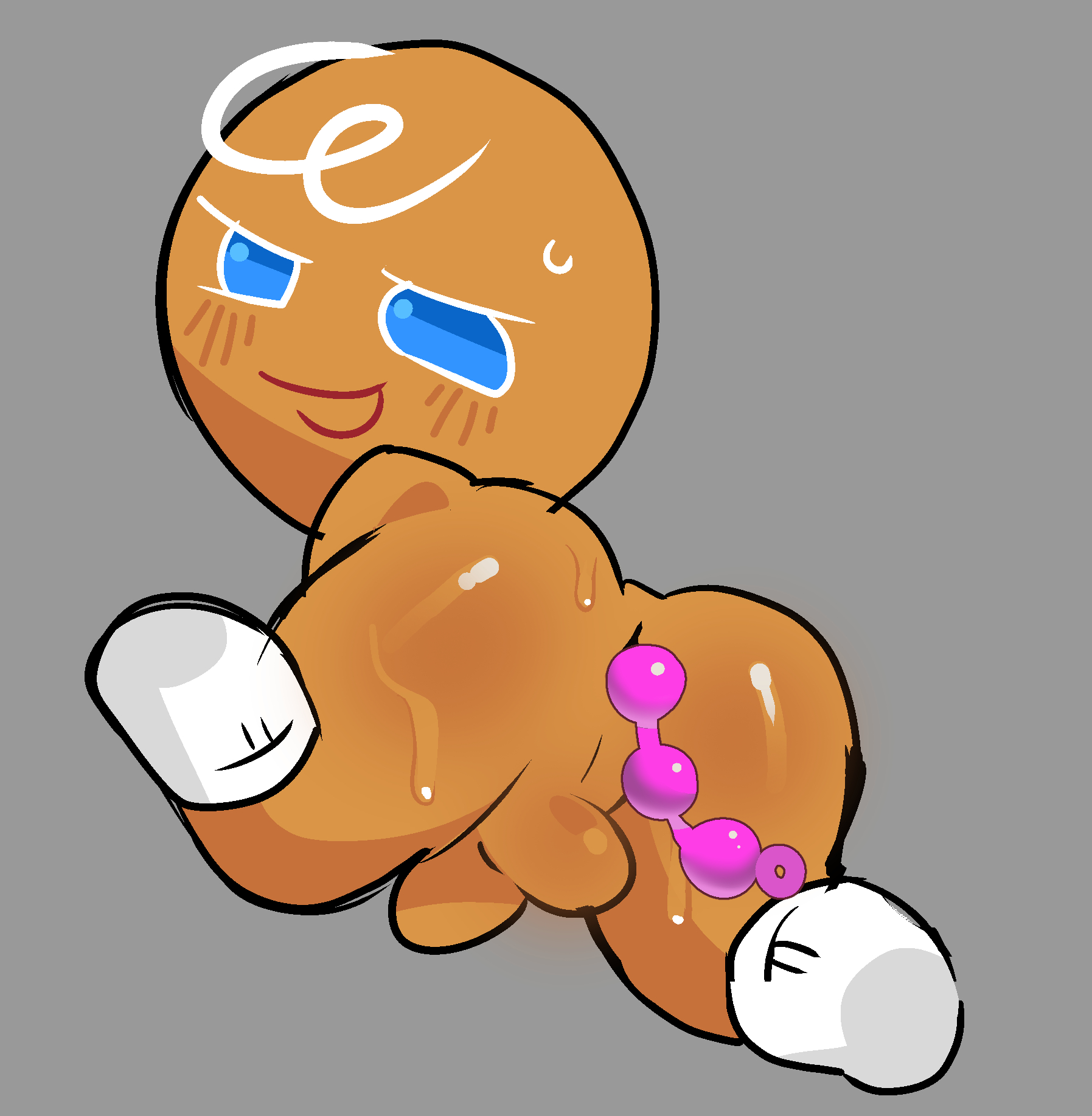 1boy, 2025, anal, anal beads, anal sex, animate inanimate, ass, blue eyes, blush, blushing male, cookie, cookie run, cookie run kingdom, cookie run ovenbreak, facing away, footwear, footwear only, gay, gay male, gingerbrave, gingerbread man, looking at viewer, looking back, looking back at viewer, male, male only, presenting anus, presenting hindquarters, riagaras, skull, skull symbol, socks only, sweat, sweating, sweaty, tagme, topping, twitter link, young