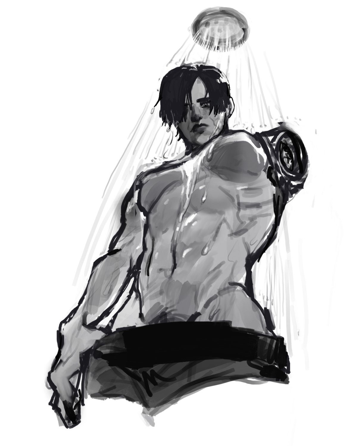 0ssak0ssak, 1girls, abs, arcane, breasts, female, female only, league of legends, missing arm, muscular, muscular female, nipples, riot games, sevika, shower, solo