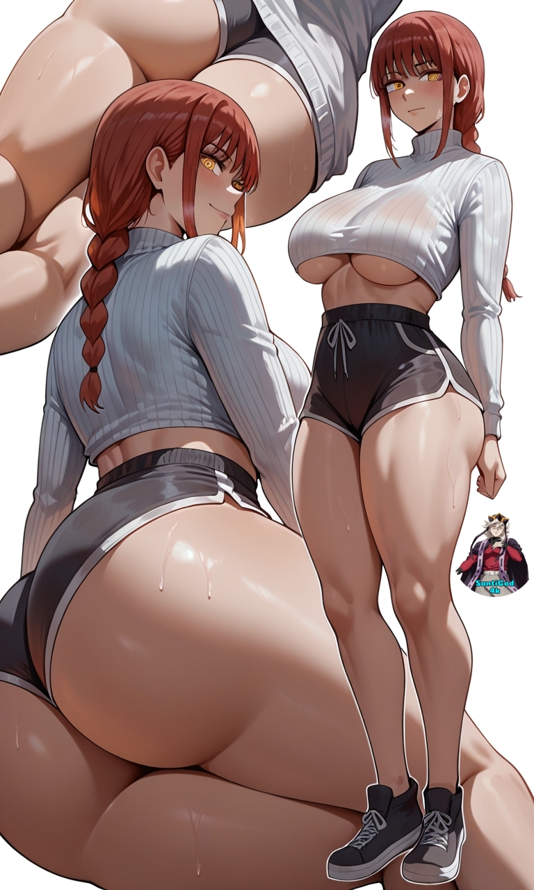 1girls, ai generated, ass, big ass, chainsaw man, makima (chainsaw man), red eyes, red hair, santigod4k, sleeping, solo