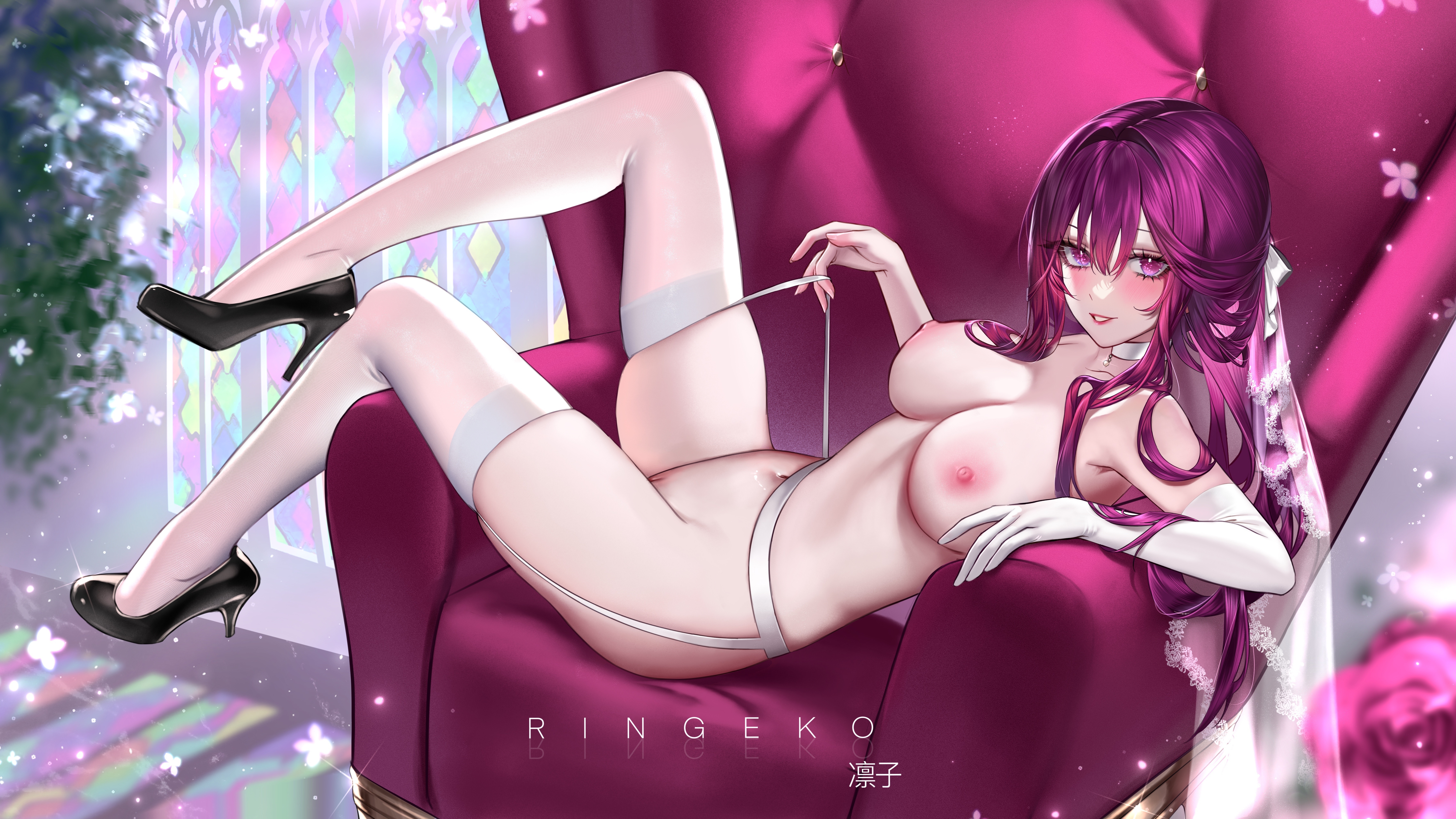 areolae, breasts, eyes, female, hair, honkai: star rail, kafka (honkai: star rail), lips, naked, nipples, nude