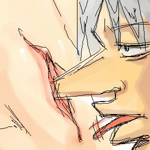 afterimage akagi akagi:_yami_ni_oritatta_tensai artist_request character_request clitoral_hood clitoris close-up colored_sketch cunnilingus cunnilingus_during_penetration grey_hair hetero long_nose lowres nose_in_pussy oekaki pointy_nose pussy tongue_out vaginal vaginal_insertion vaginal_penetration vaginal_sex weird_nose