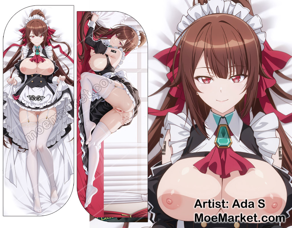 1girls, ada s, ai, ai generated, amagi, ass, breasts, brown hair, dakimakura, eyebrows visible through hair, female, grabbing own ass, huge breasts, large breasts, lifting skirt, long hair, looking at viewer, maid, maid headdress, ore wa seikan kokka no akutoku ryoushu, presenting, presenting ass, presenting hindquarters, presenting pussy, pussy, red eyes, sexy pose, shaved pussy, spreading ass, spreading pussy, stockings, very long hair, watermark