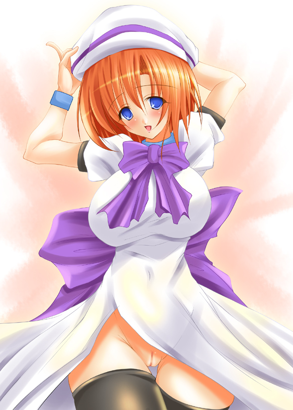 07th_expansion breasts dress fct hat higurashi_no_naku_koro_ni huge_breasts no_panties pussy ryuuguu_rena short_hair thighhighs uncensored