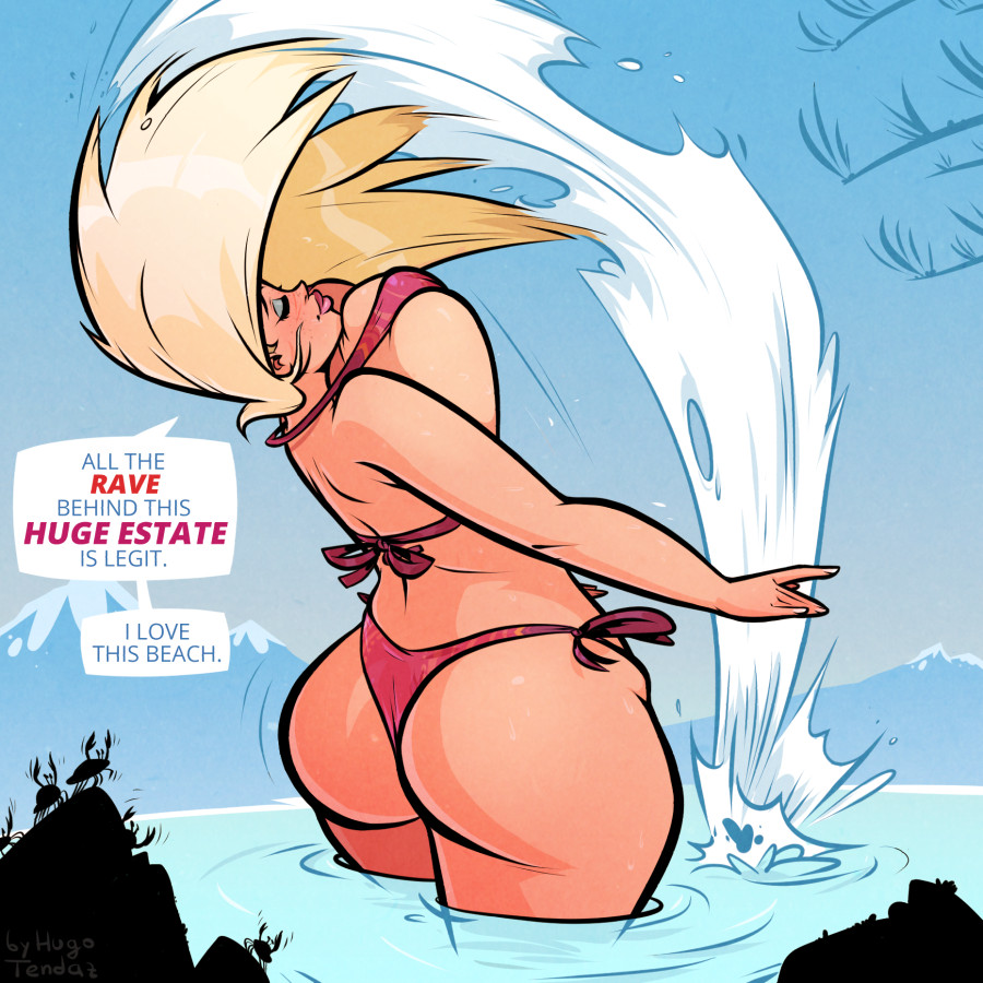1girls 2020s 2022 2022s artist_signature ass_bigger_than_head bbw beach bikini blonde_female blonde_hair closed_eyes crab deviantart_link dialog dialogue digital_drawing_(artwork) digital_media_(artwork) english_text fair-skinned_female hugotendaz jiggling_ass jpg long_hair love_handles lustgard motion_lines mountain njorijanna oc original_character outdoors pawg pawg_build pun simple_background solo solo_female solo_focus talking talking_to_self text text_bubble throwing_head_back voluptuous voluptuous_female wet wet_body