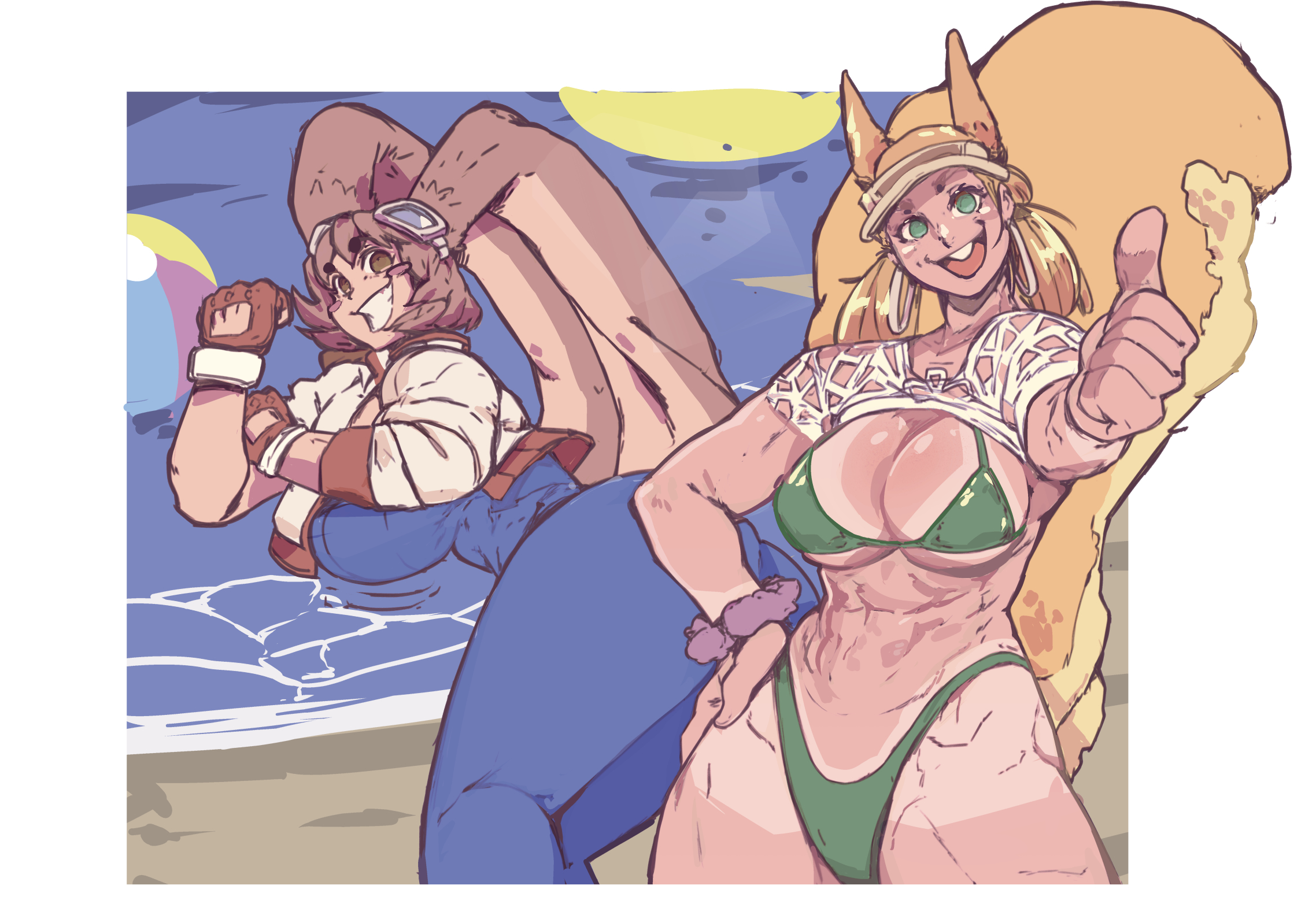 2d, 7 passes, beach, beach ball, bikini, bikini bottom, bikini top, clothed, female, fully clothed, hip cleavage, hoop earrings, hoop earrings oversized, makihara arina, marvel, marvel comics, marvel rivals, squirrel girl (marvel rivals), squirrel girl (marvel), squirrel girl (sunshine squirrel), tagme, tan, waku waku 7